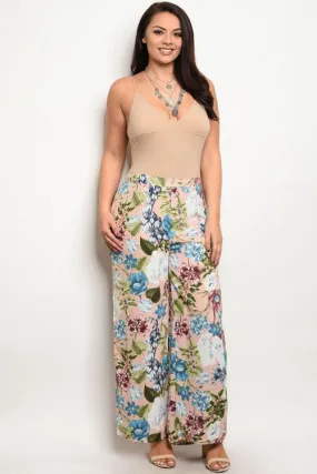 Pink Floral Plus Size Palazzo Pants