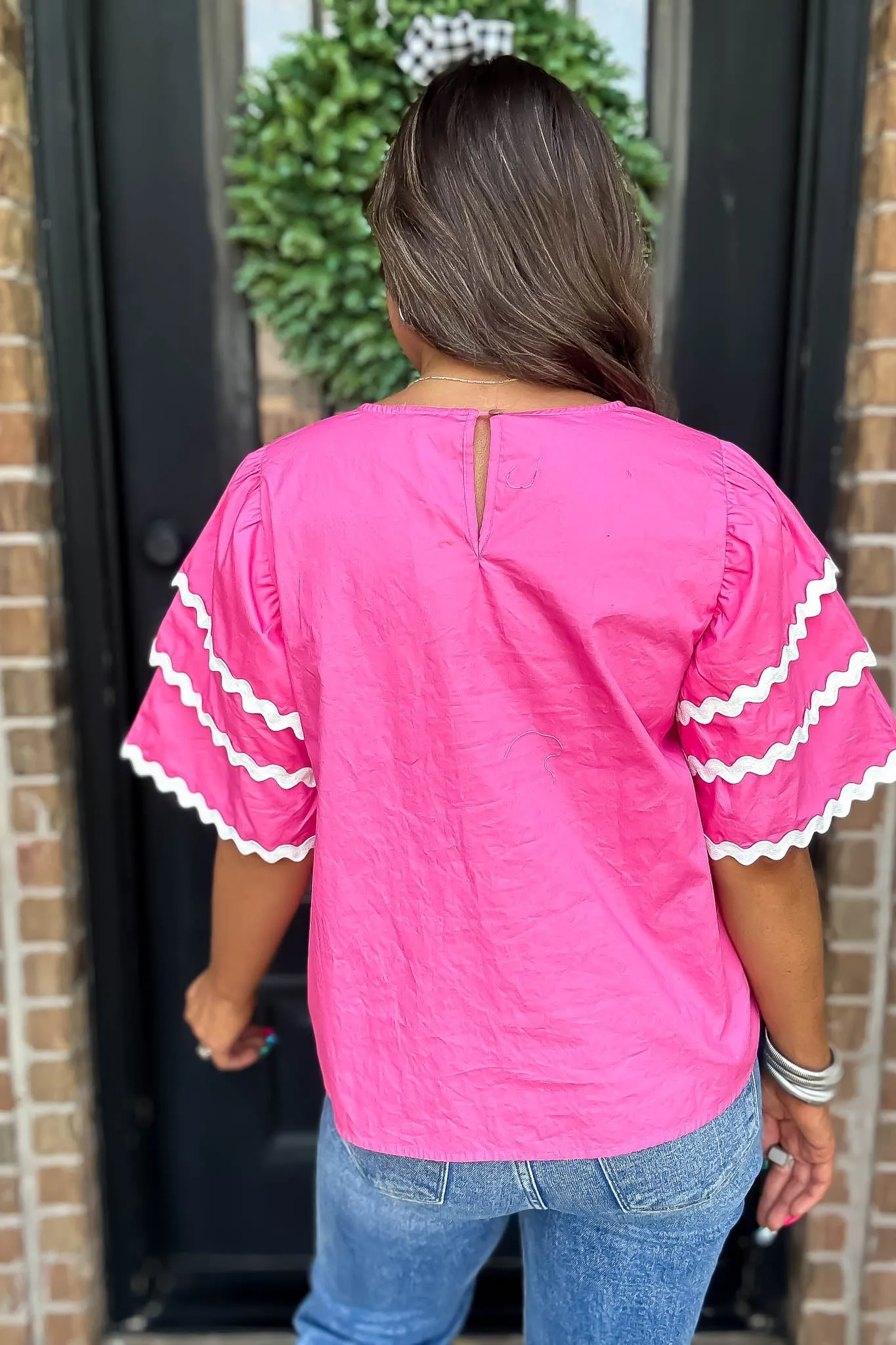 Pink Solid Puffed Layer Sleeves Top