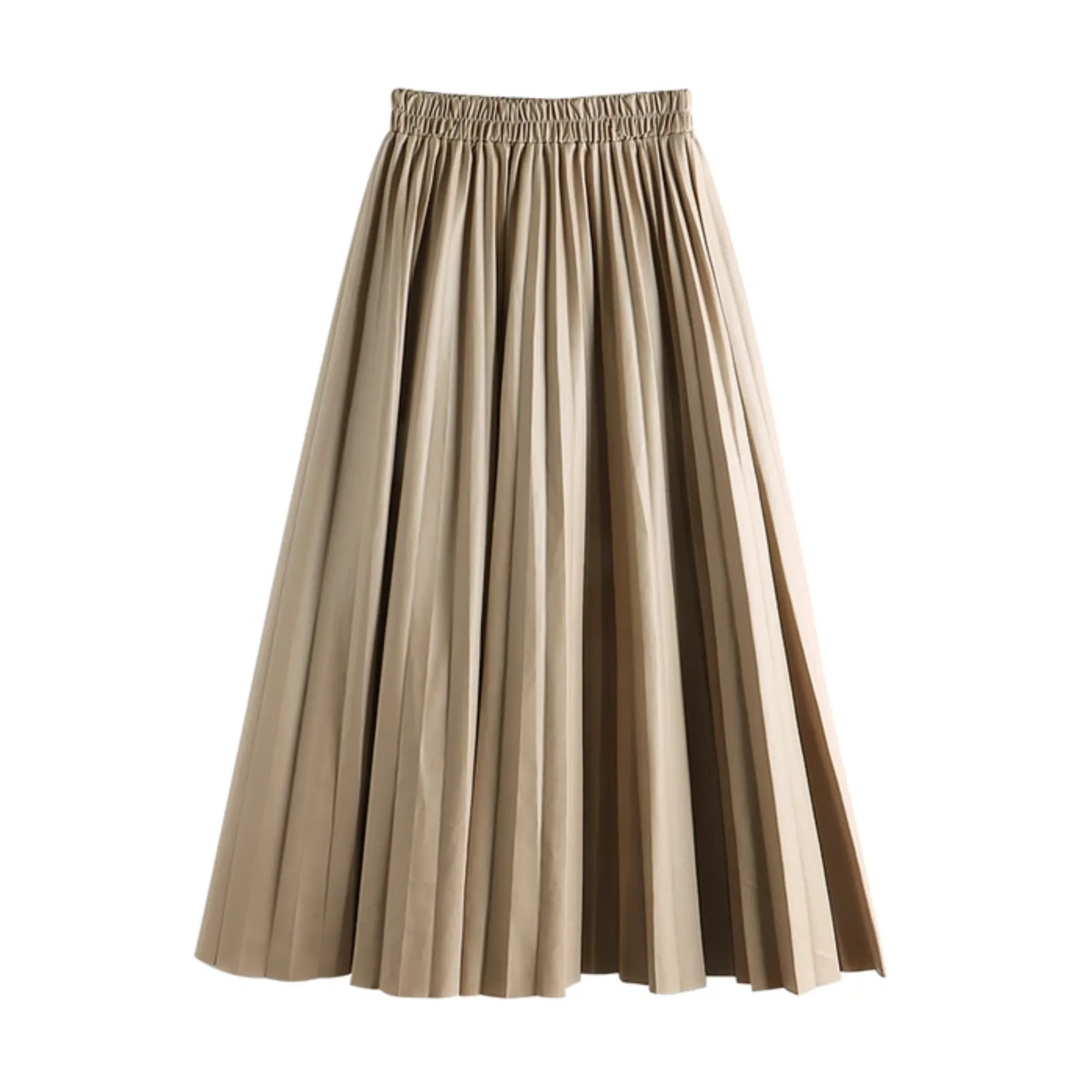 Pre Order:  A-line Faux Leather Pleated Long Skirt