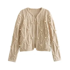 Pre Order:  Cable-Knit Pearl Cardigan Sweater