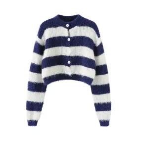 Pre Order:  Faux Fur Stripes Knit Cardigan