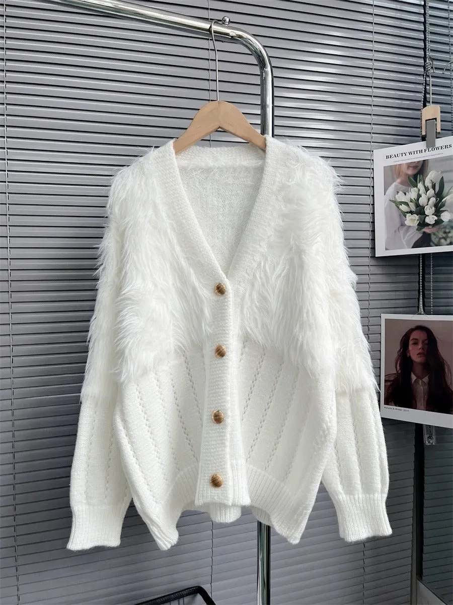 Pre Order:  Faux Mink Fleece Knit Cardigan