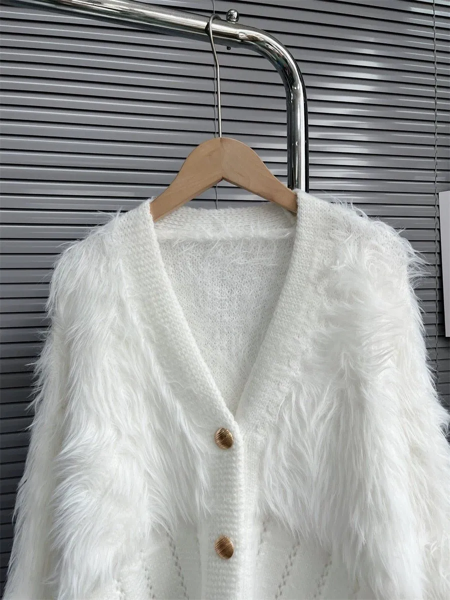 Pre Order:  Faux Mink Fleece Knit Cardigan