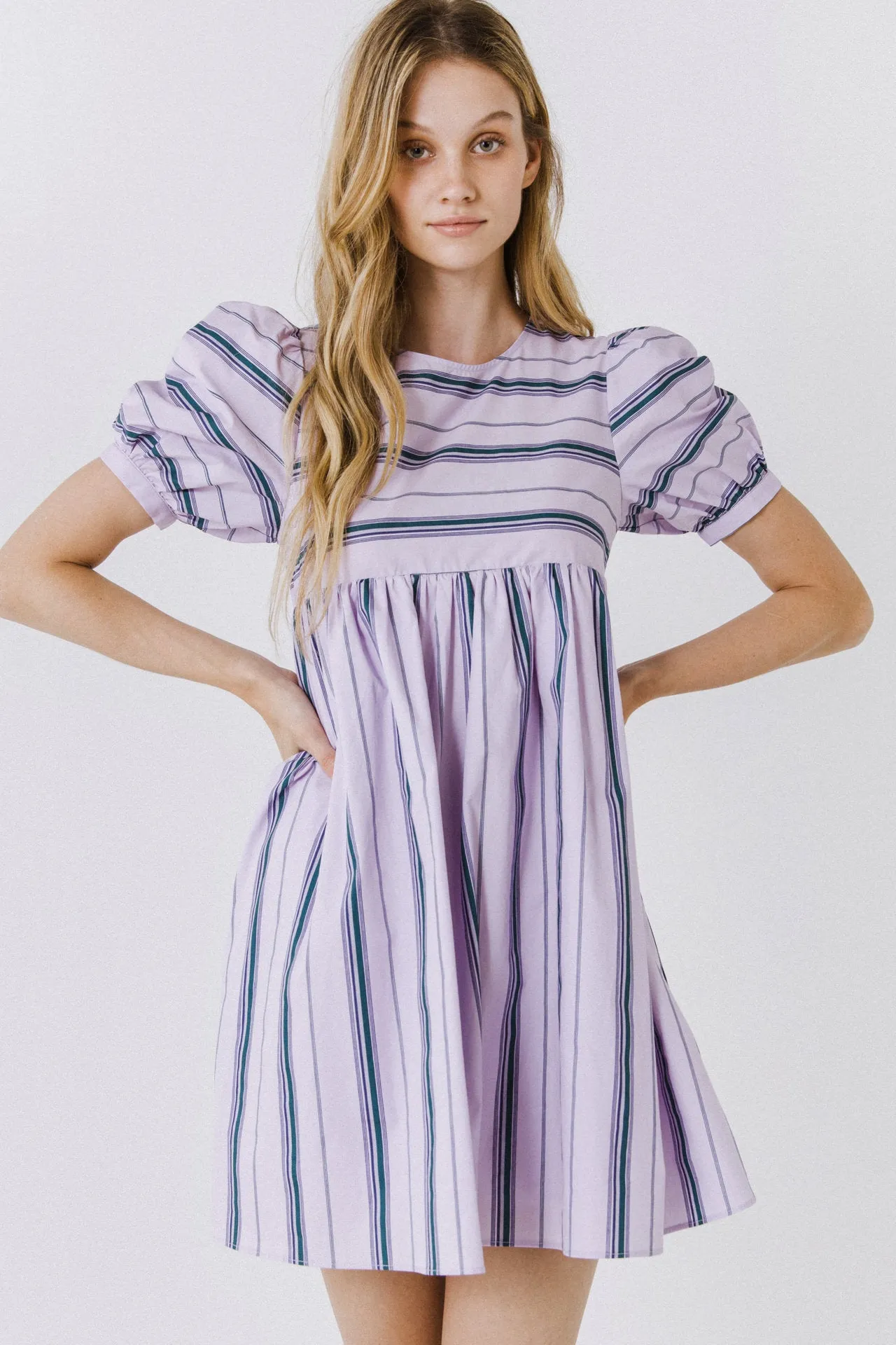 Puff Sleeve Striped Mini Dress