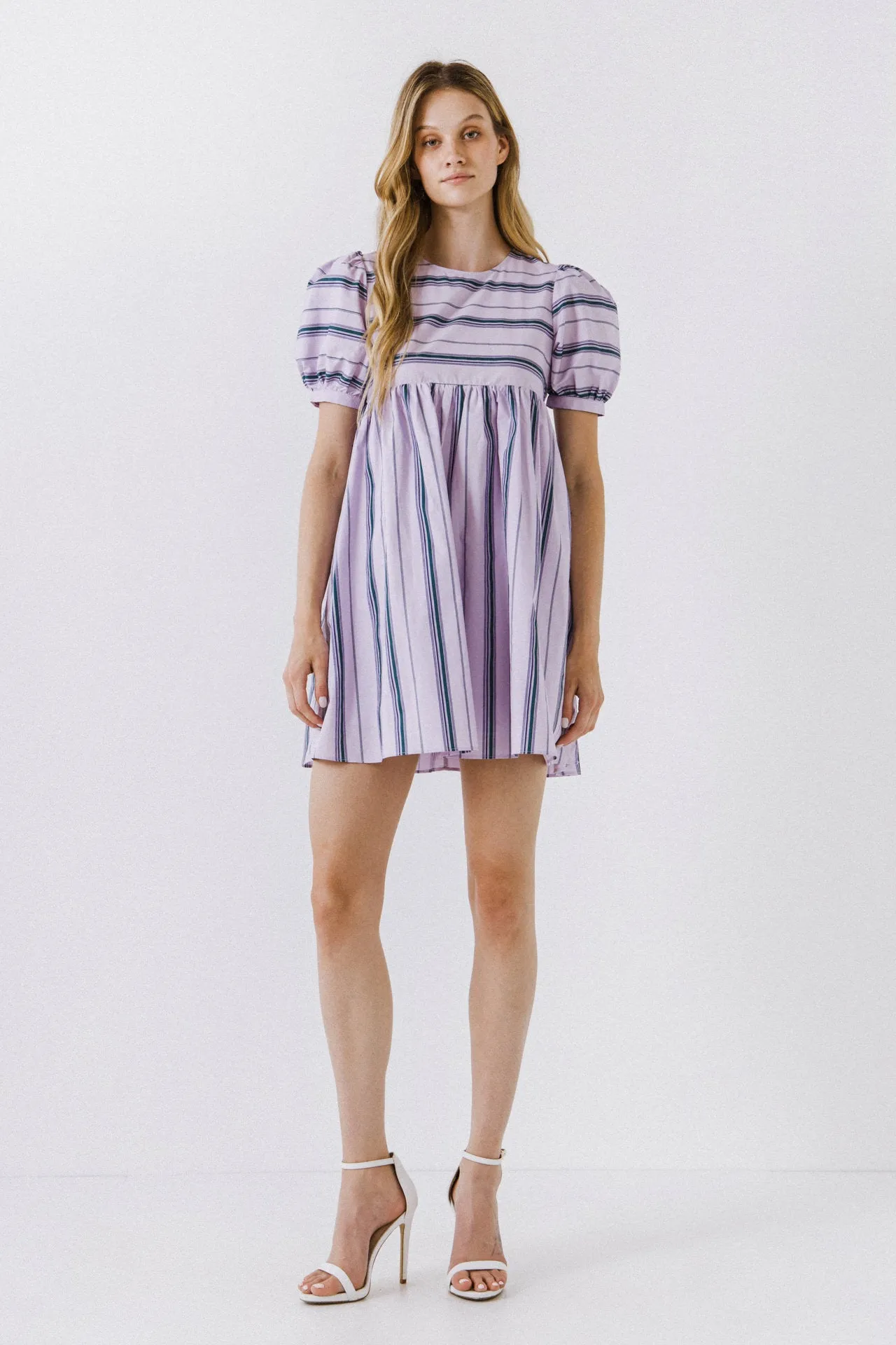 Puff Sleeve Striped Mini Dress