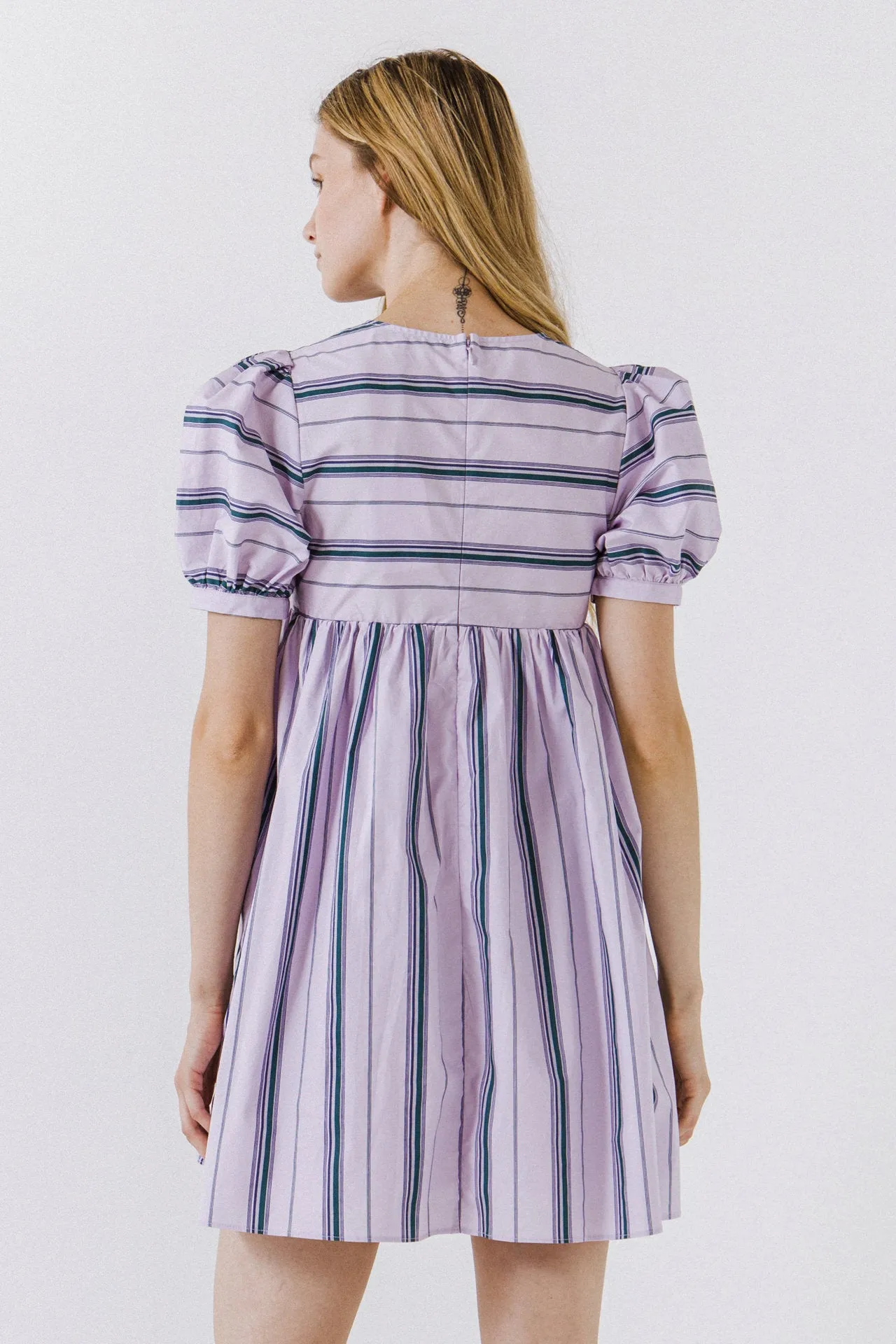 Puff Sleeve Striped Mini Dress