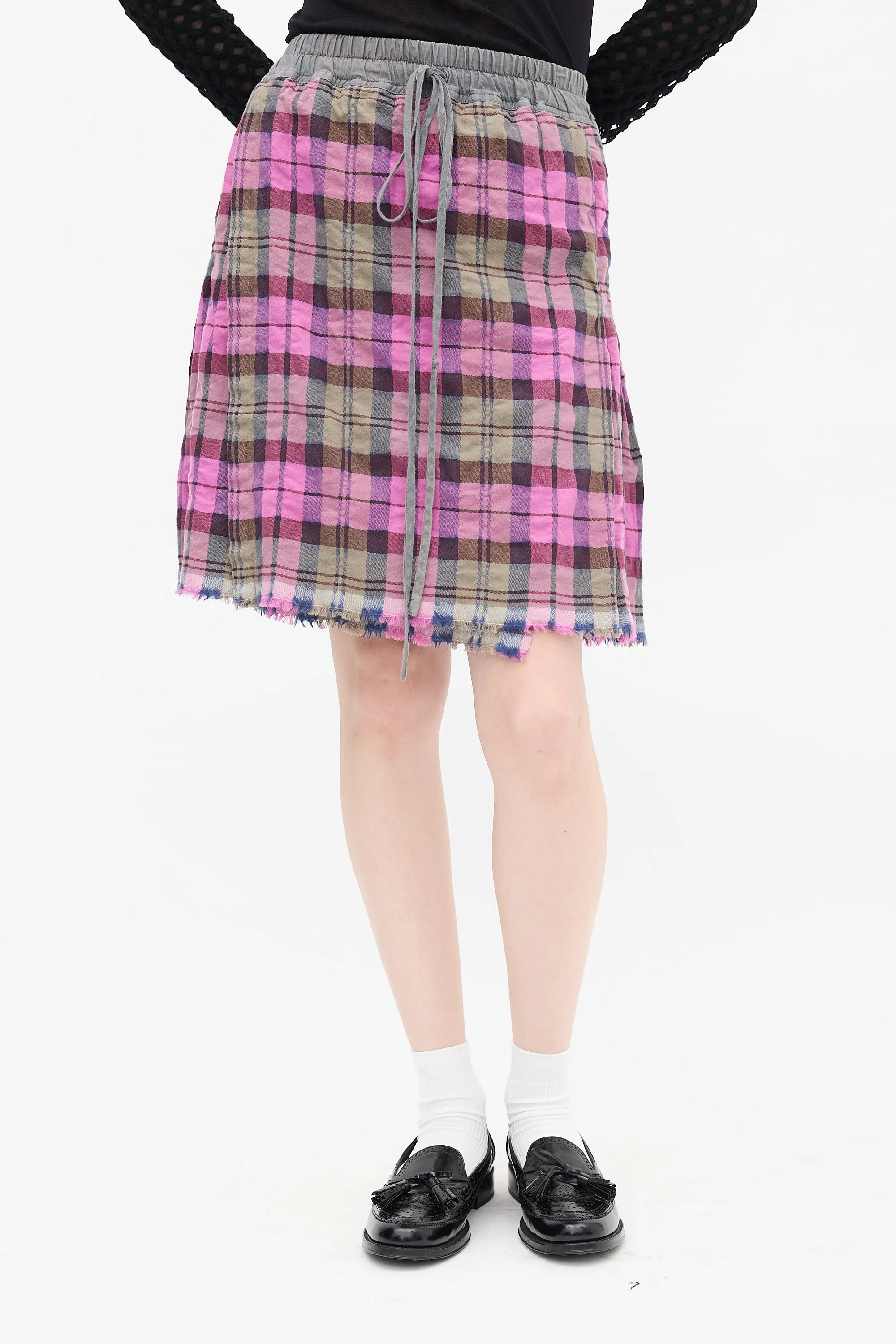 Purple & Grey Plaid Pleated Midi Skirt