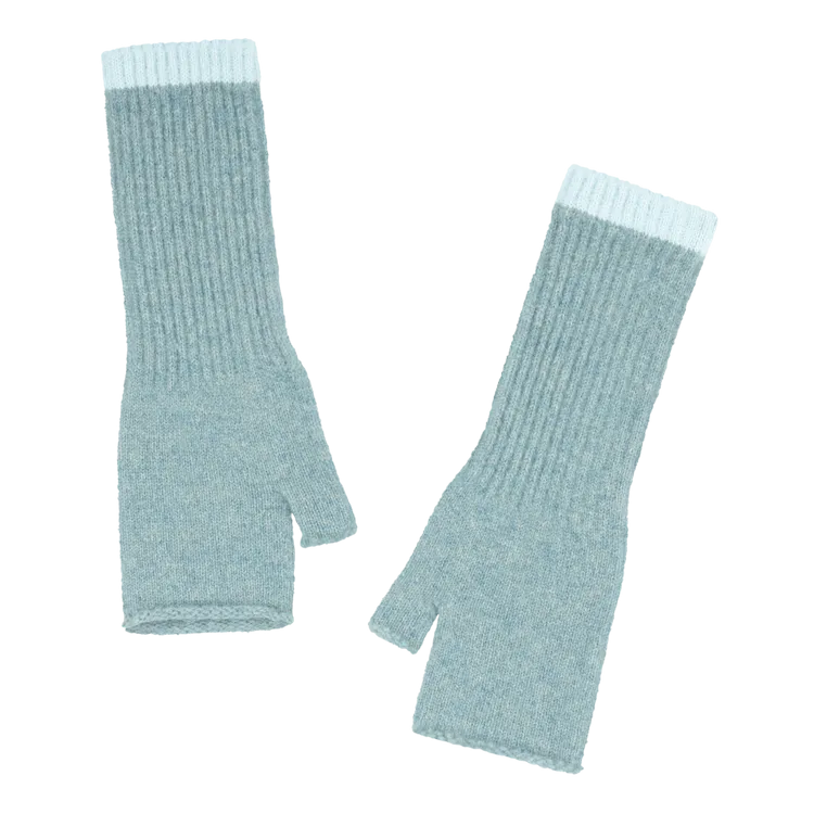 Quinton   Chadwick Soft Fingerless Wristwarmers with Contrast Cuff in Sea Mist and Aqua