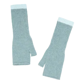 Quinton   Chadwick Soft Fingerless Wristwarmers with Contrast Cuff in Sea Mist and Aqua