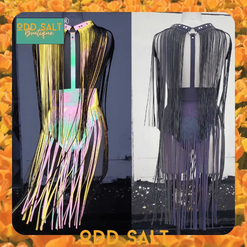 Rainbow Two-Piece Reflective Leather Fringe Set