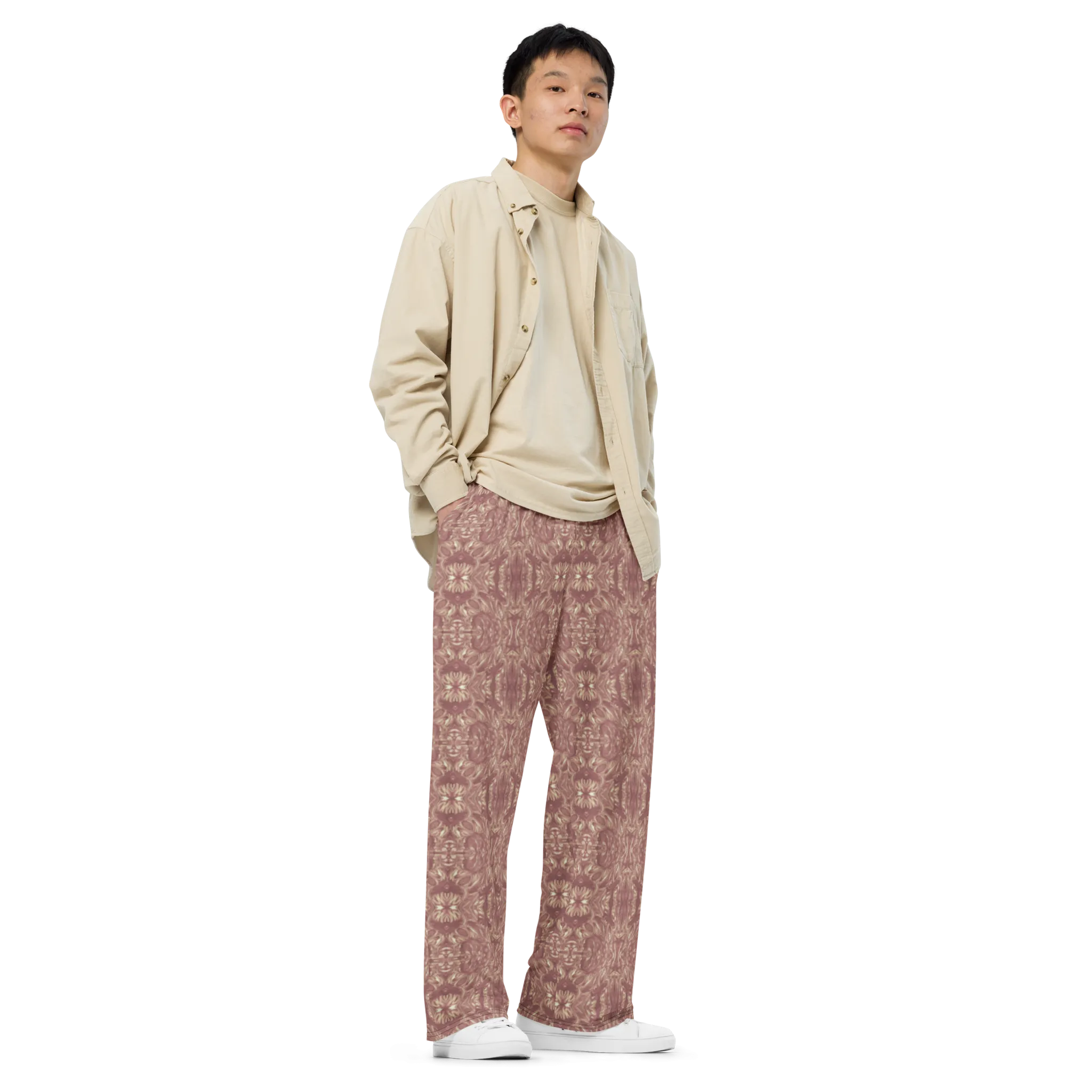 Recursia Bohemian Dream Men's Wide Leg Pants In Pink