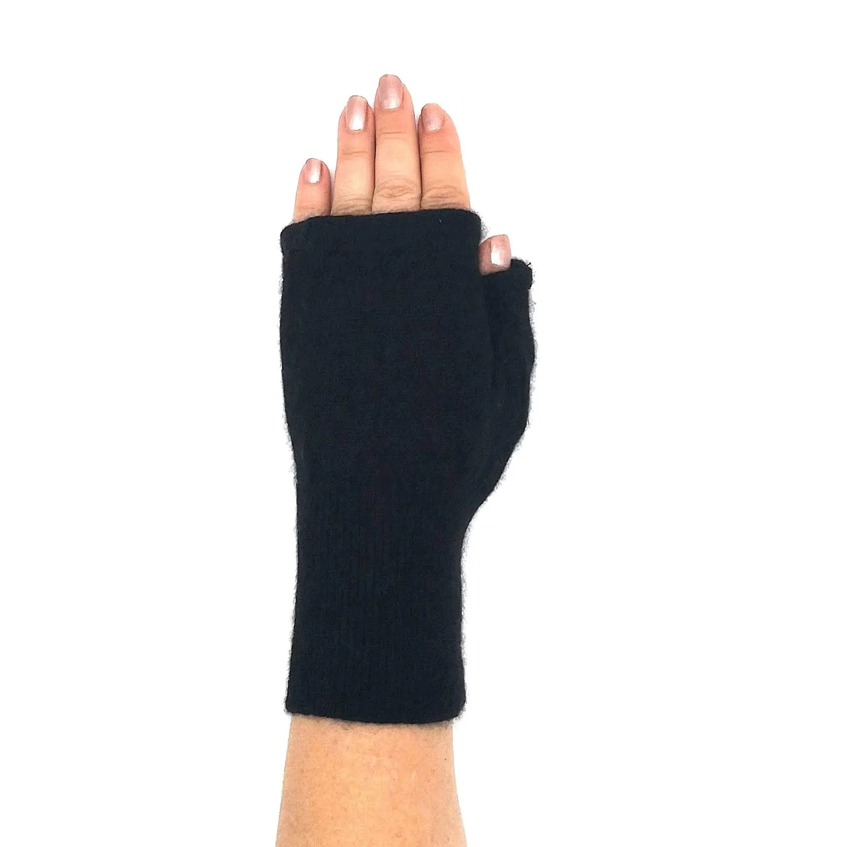 Recycled black cashmere Kitten Mittens, short with no trim