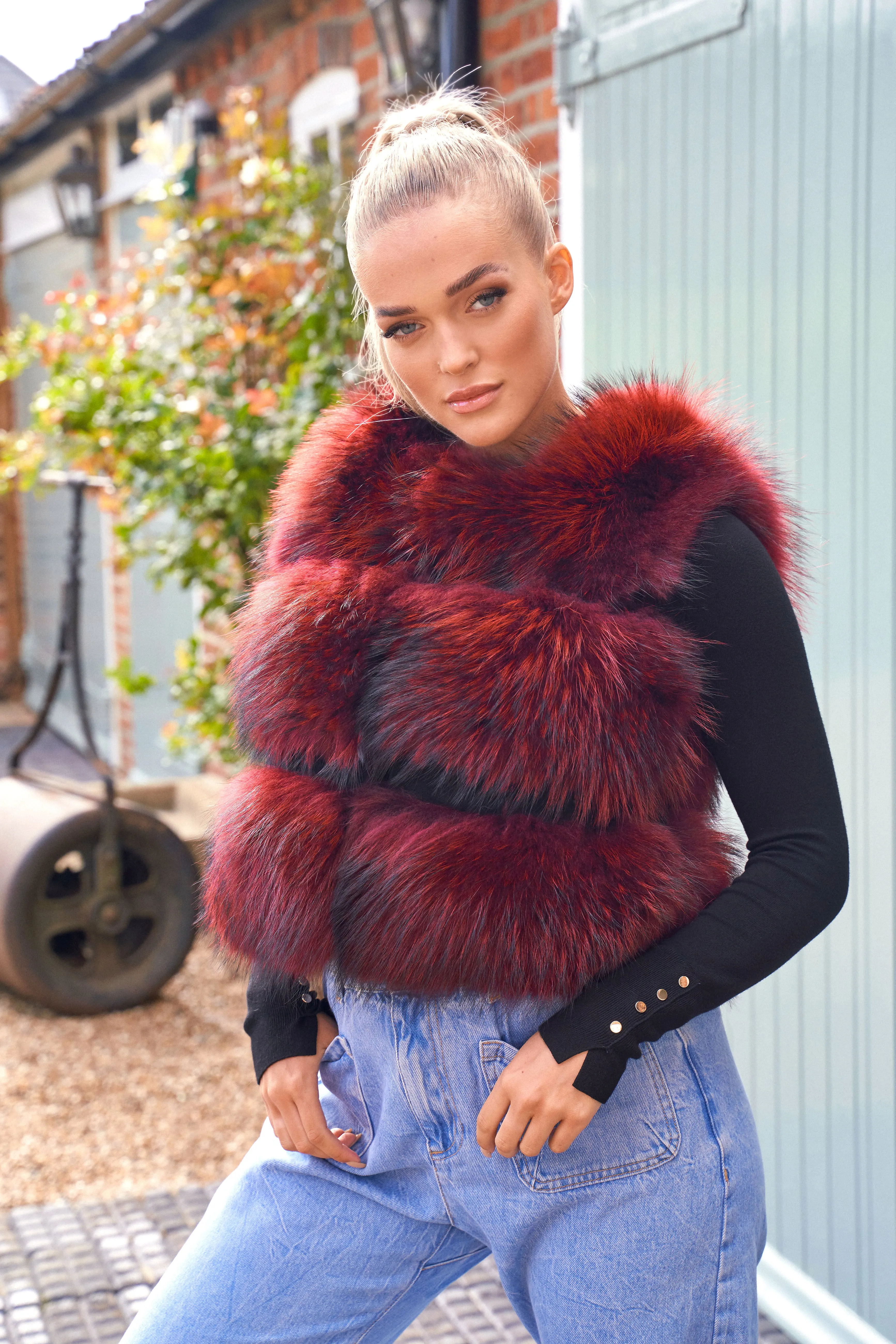 Red Three Row Raccoon Fur Gilet