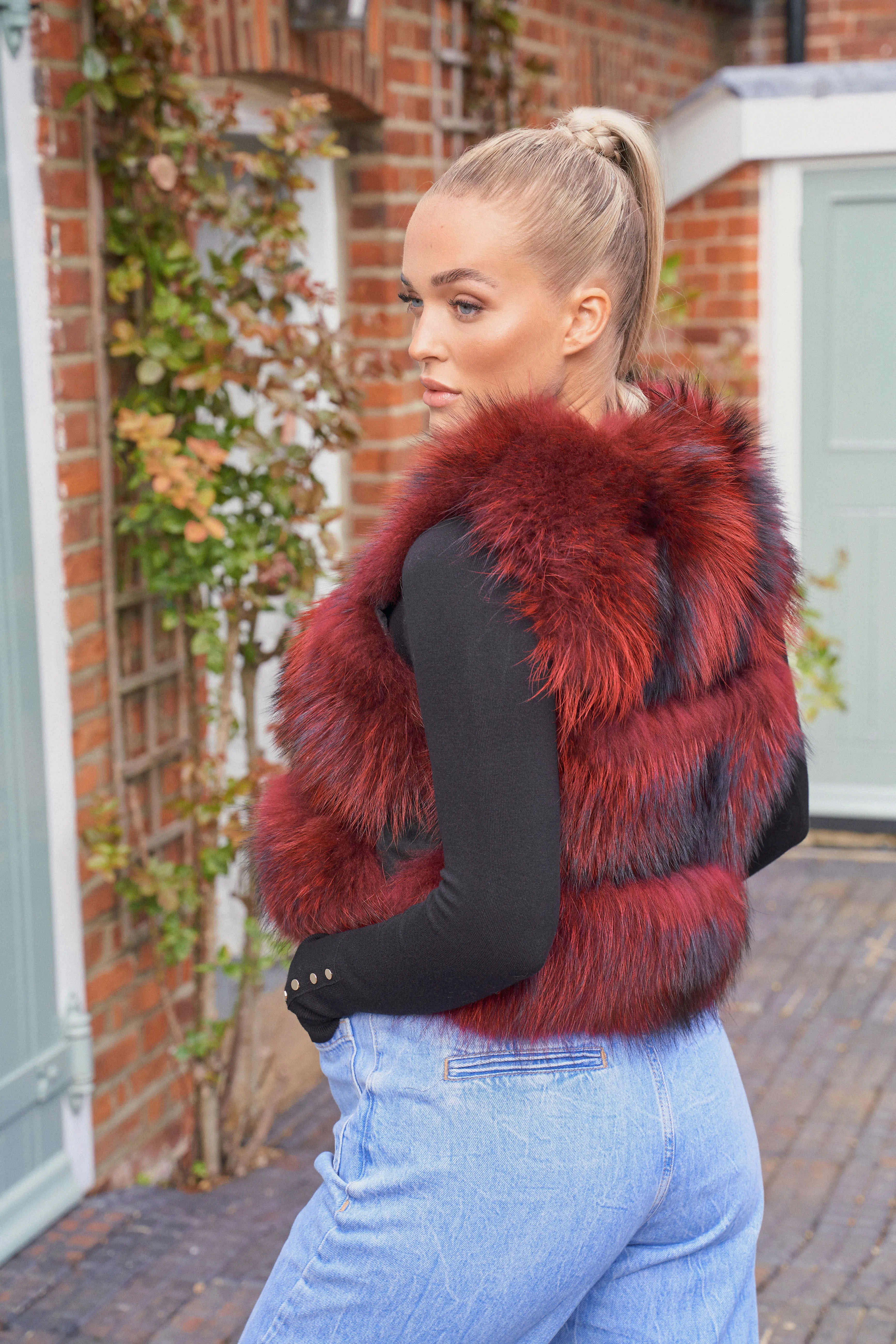 Red Three Row Raccoon Fur Gilet