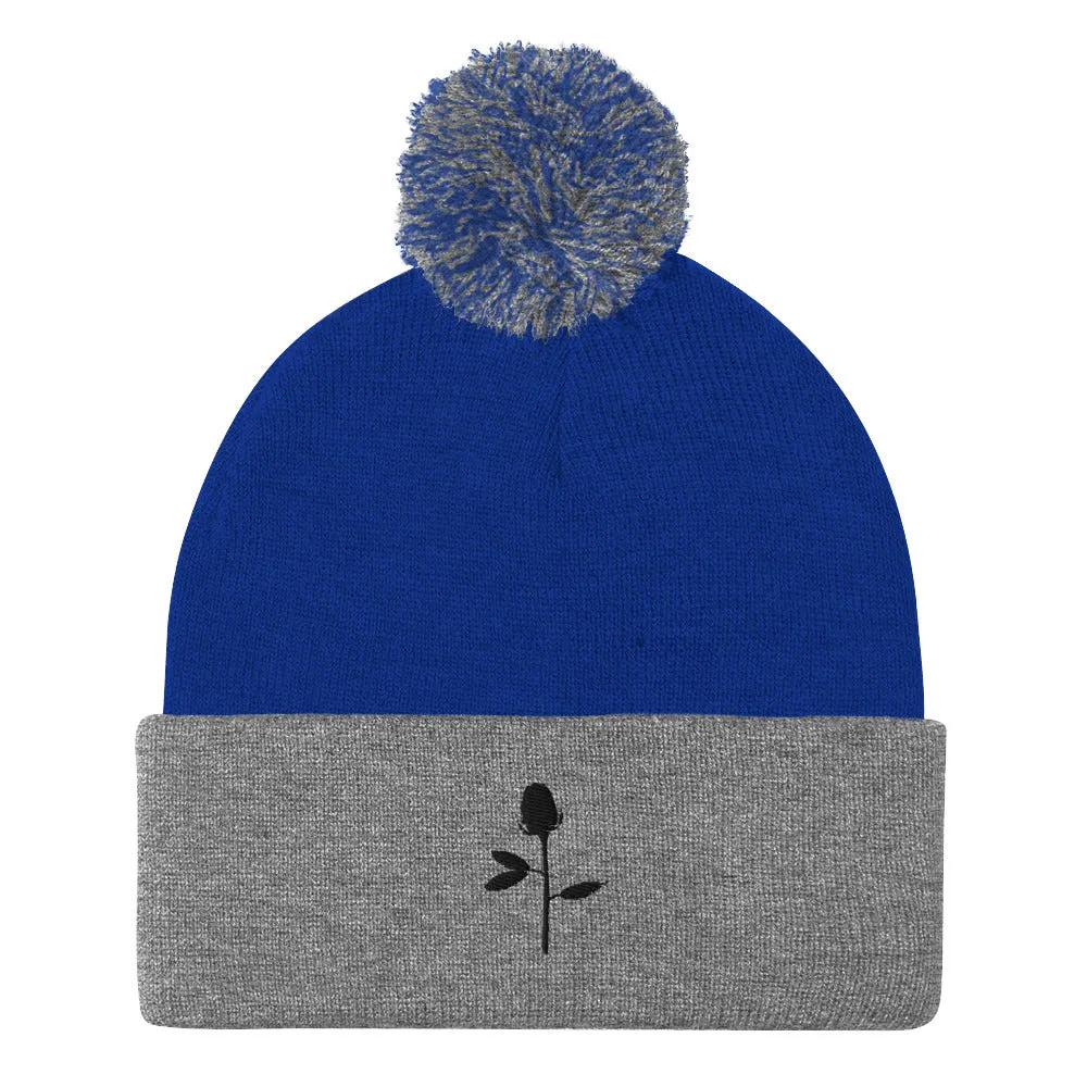 Rose 2 | embroidered pom-pom beanie