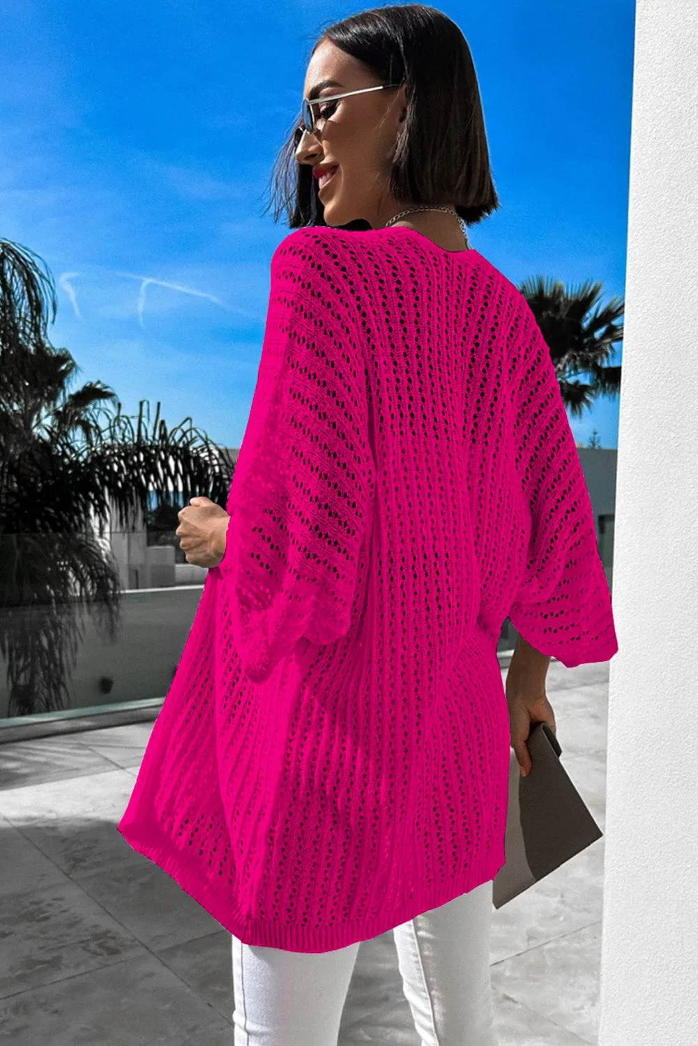 Rose Hollow-out Knit Kimono Lightweight Cardigan