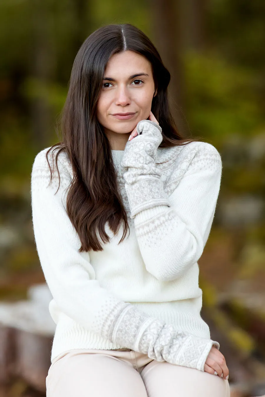 Rubislaw Fair isle wrist warmer fingerless gloves - Beige