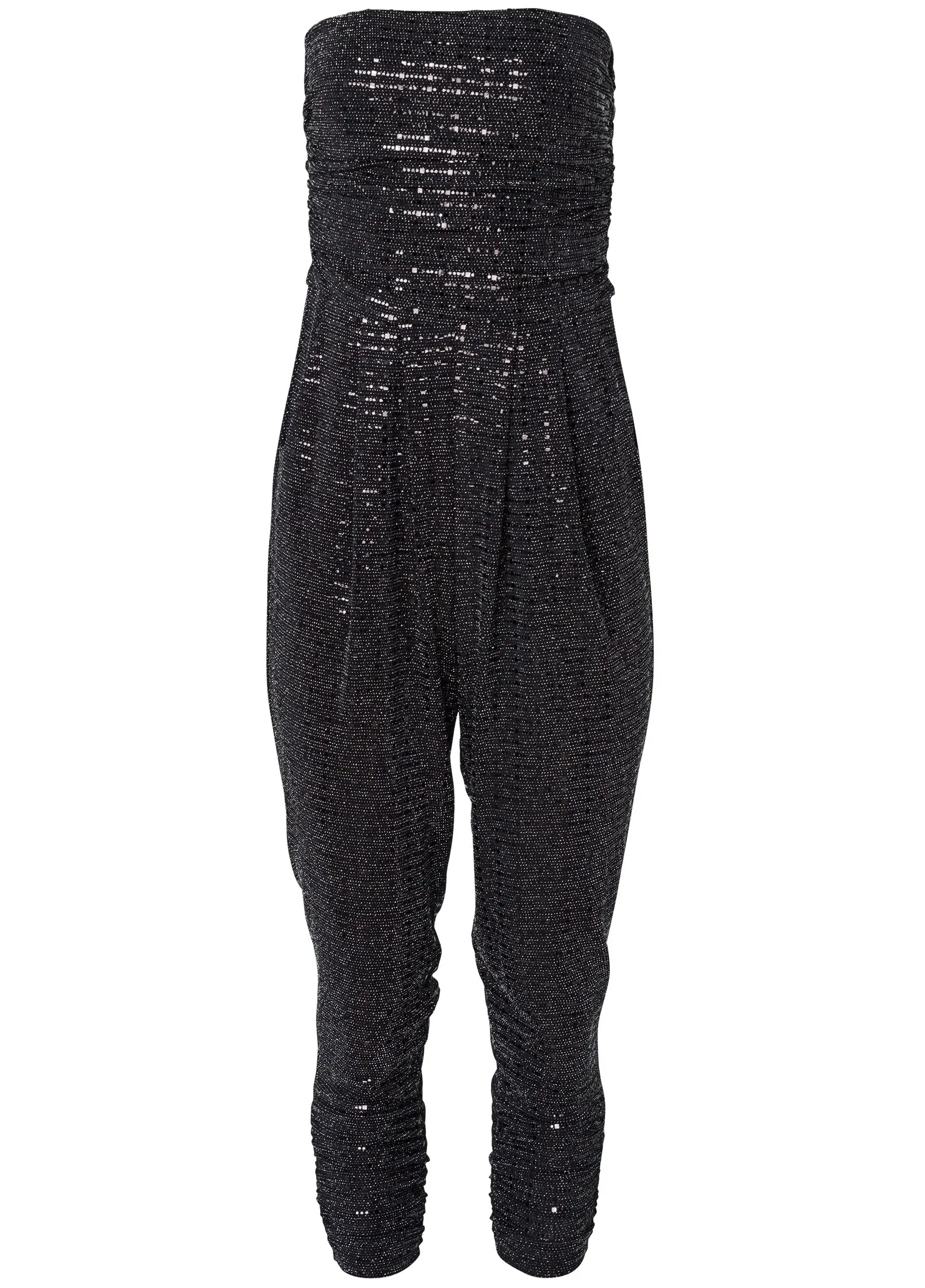 Ruched Sequin Jumpsuit - Black