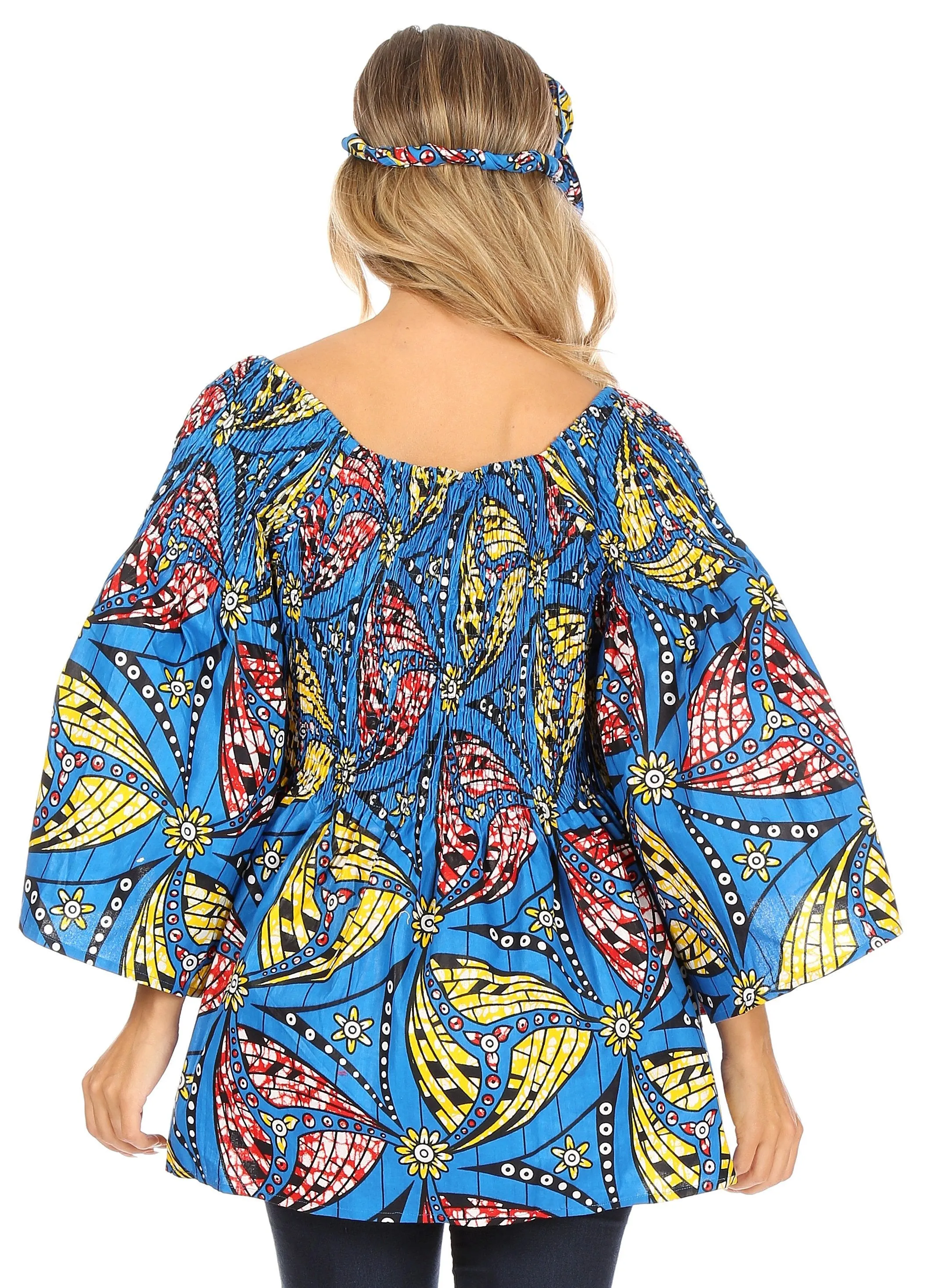 Sakkas Mela Women's Long Sleeve Peplum Off Shoulder Blouse Top in African Ankara