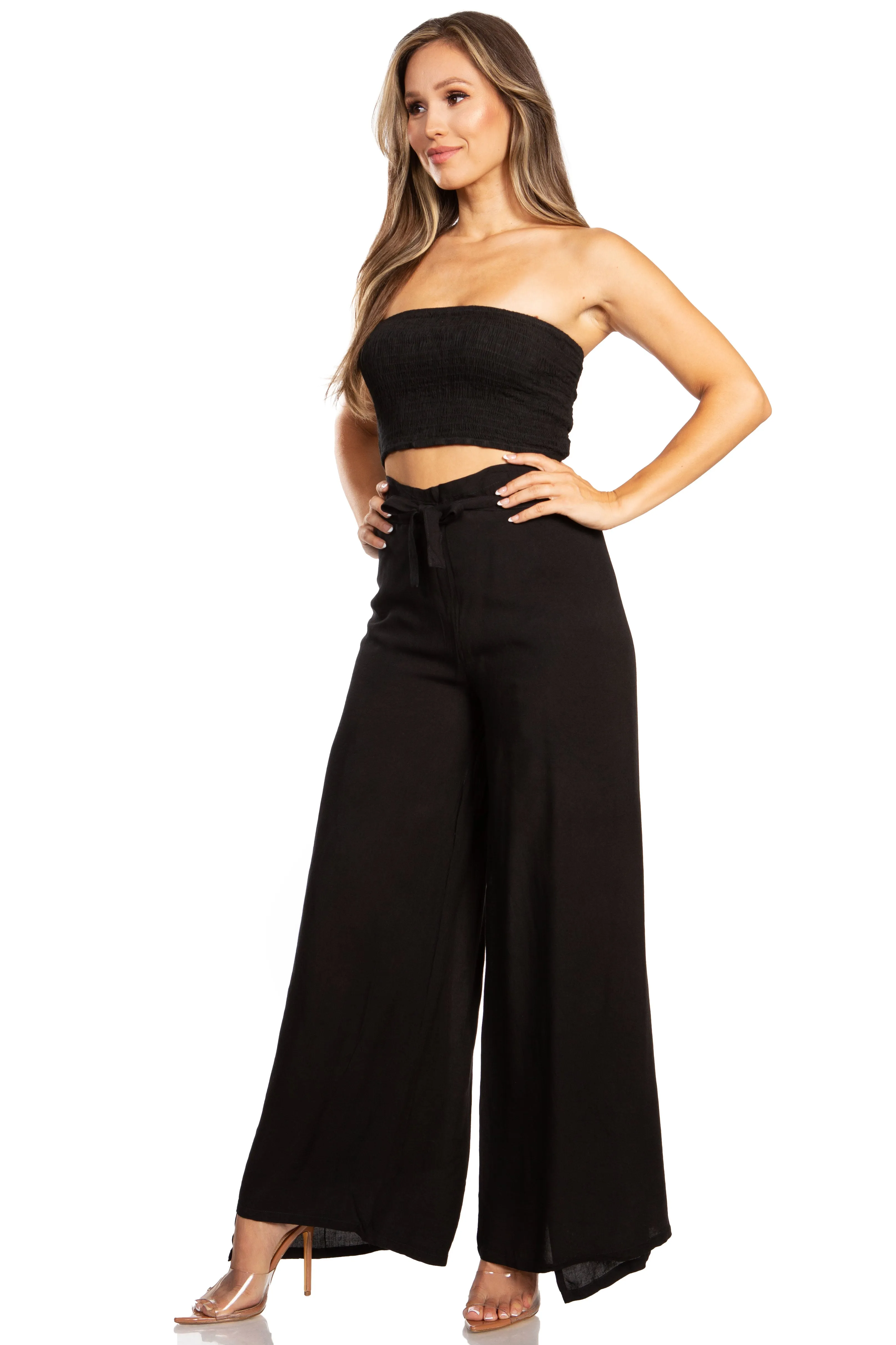 Sakkas Samantha Women's Bandeau Tube Top & Wide leg Gaucho Pants Set Palazzo Boho