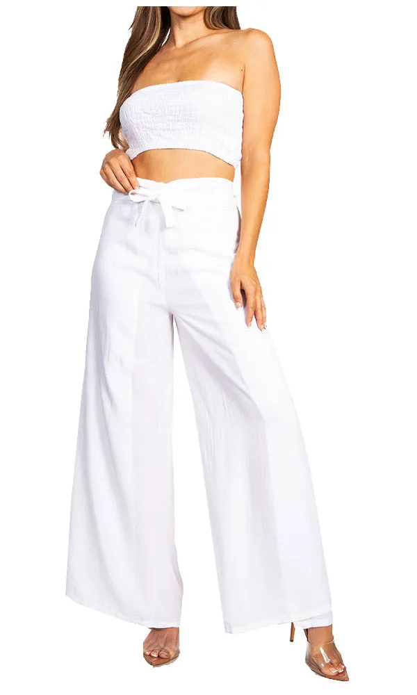 Sakkas Samantha Women's Bandeau Tube Top & Wide leg Gaucho Pants Set Palazzo Boho