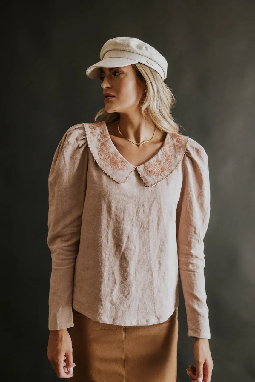 SALT Piper Point Embroidered Collared Blouse