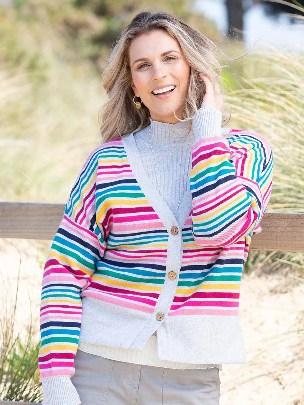 Sandbanks knit cardigan rainbow