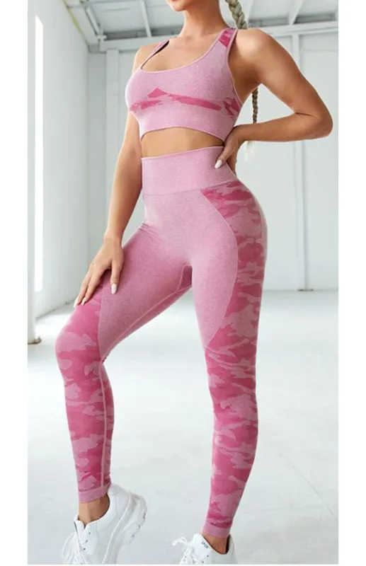 Seamless Camo Bra and Leggings Workout Yoga Set