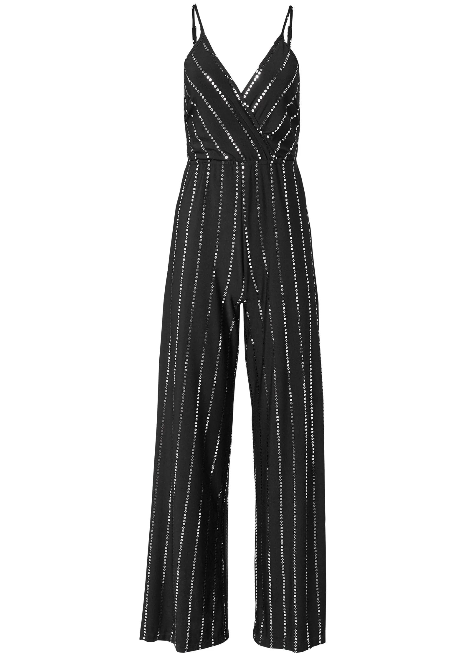 Sequin Pinstripe Jumpsuit - Black