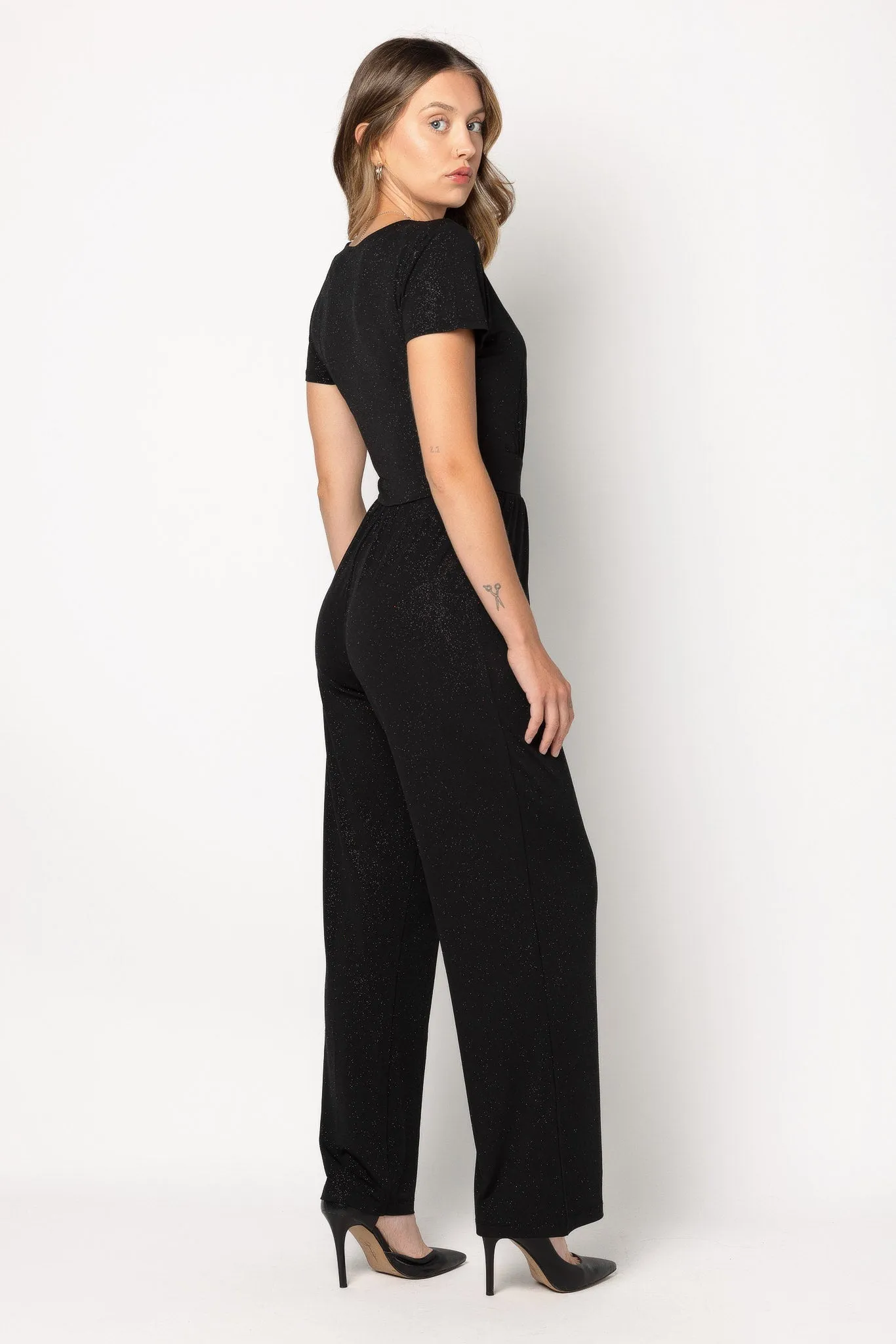 Shimmer Tie-Front Cap Sleeve Jumpsuit