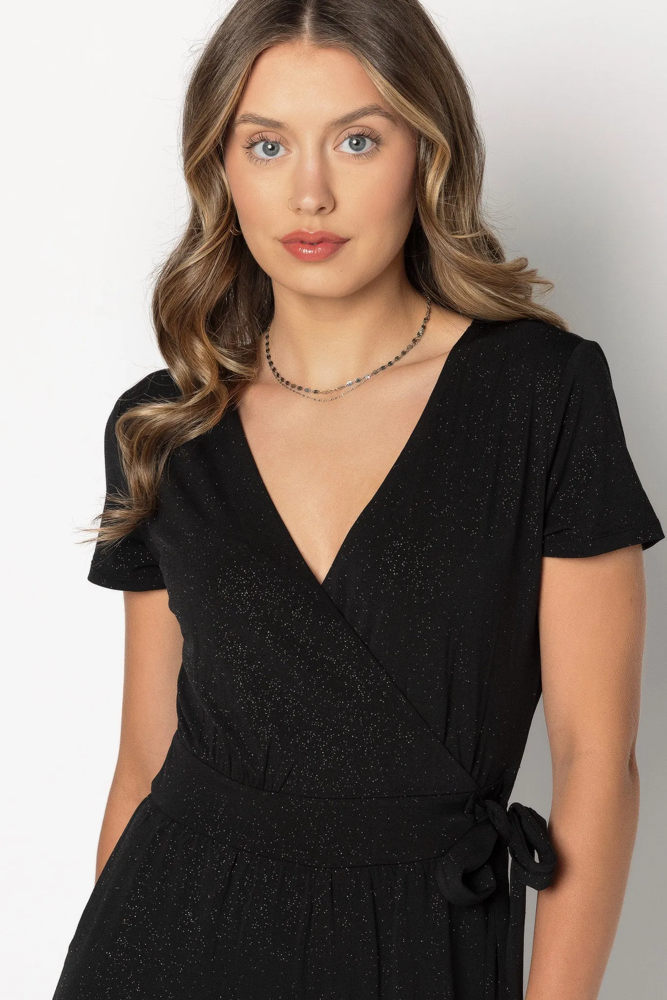 Shimmer Tie-Front Cap Sleeve Jumpsuit