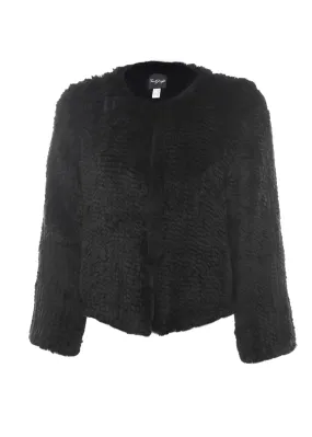 Short 'Black' Knitted Rex Rabbit Genuine Fur Jacket