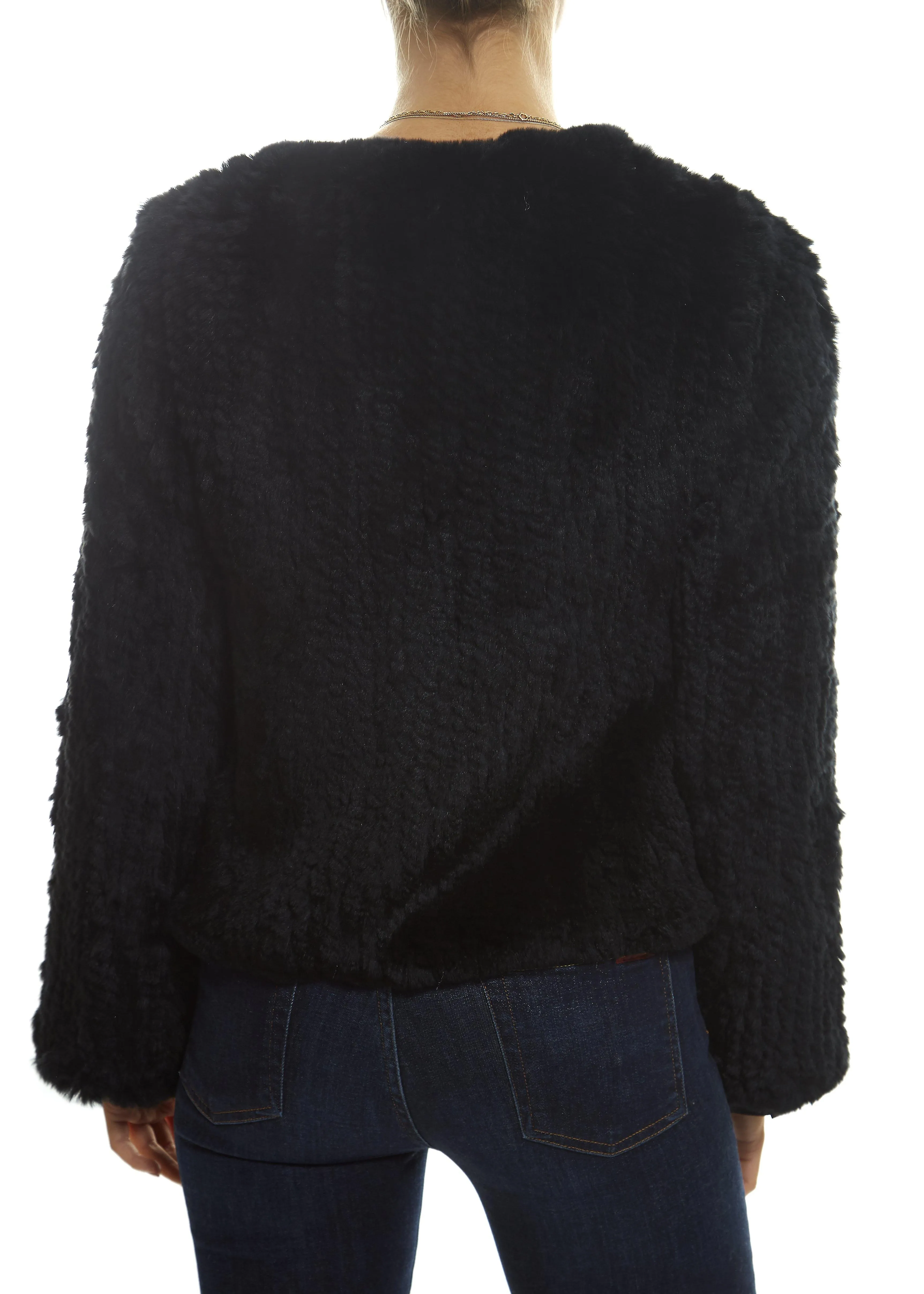 Short 'Black' Knitted Rex Rabbit Genuine Fur Jacket