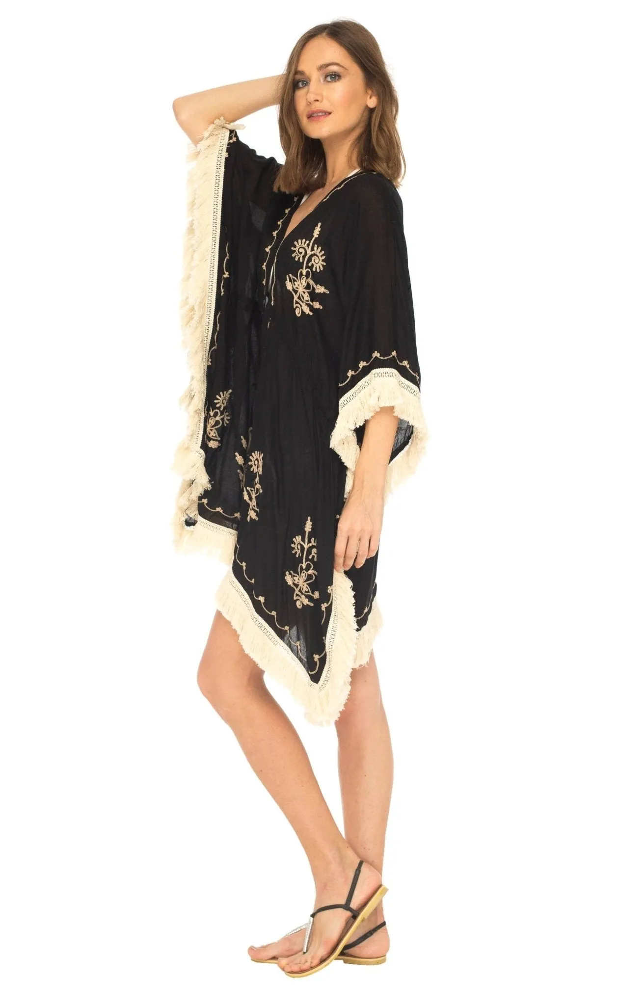 SHU-SHI Women's Boho Fringe Kimono - Beach Swimsuit Cover-Up Cardigan