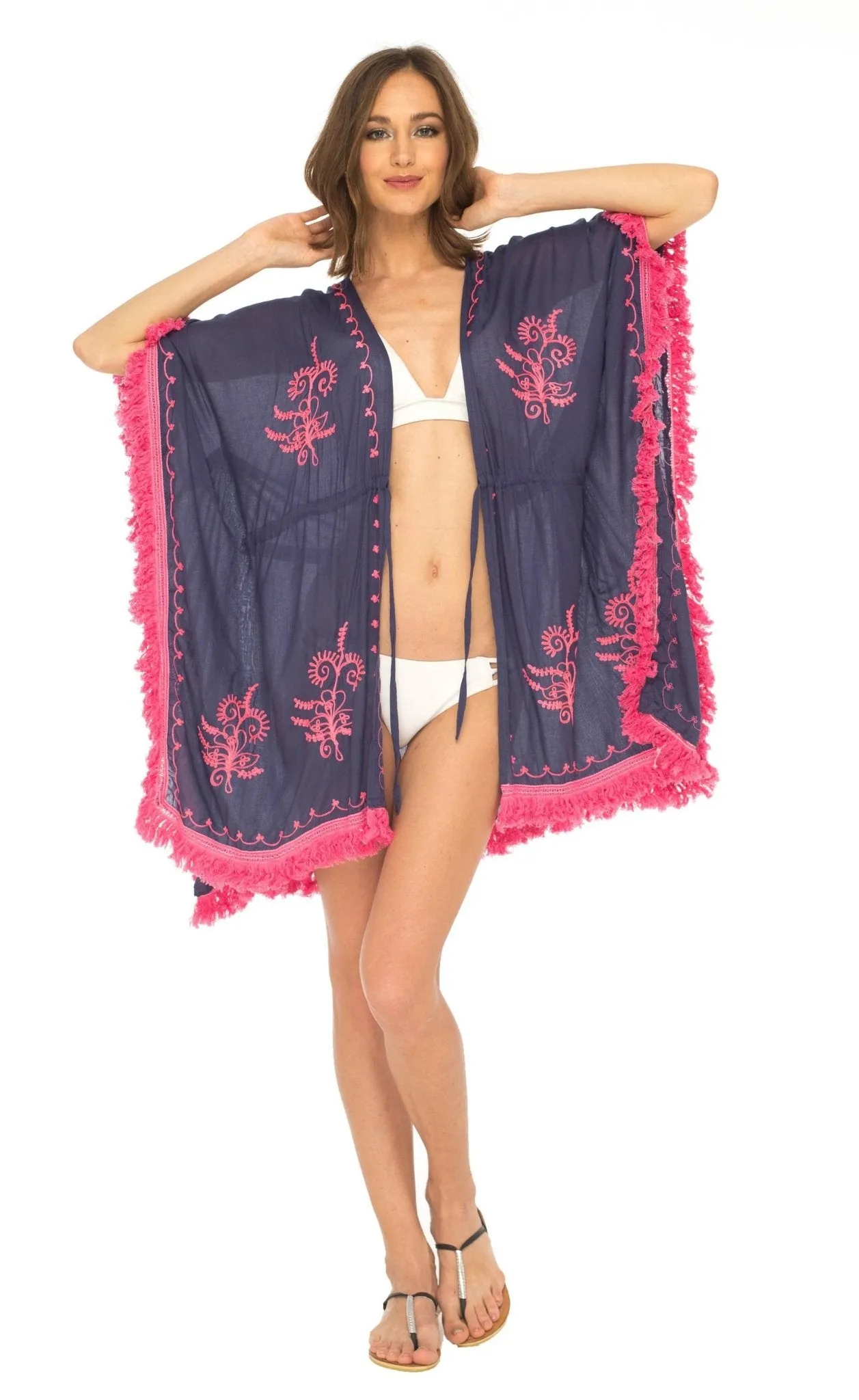 SHU-SHI Women's Boho Fringe Kimono - Beach Swimsuit Cover-Up Cardigan