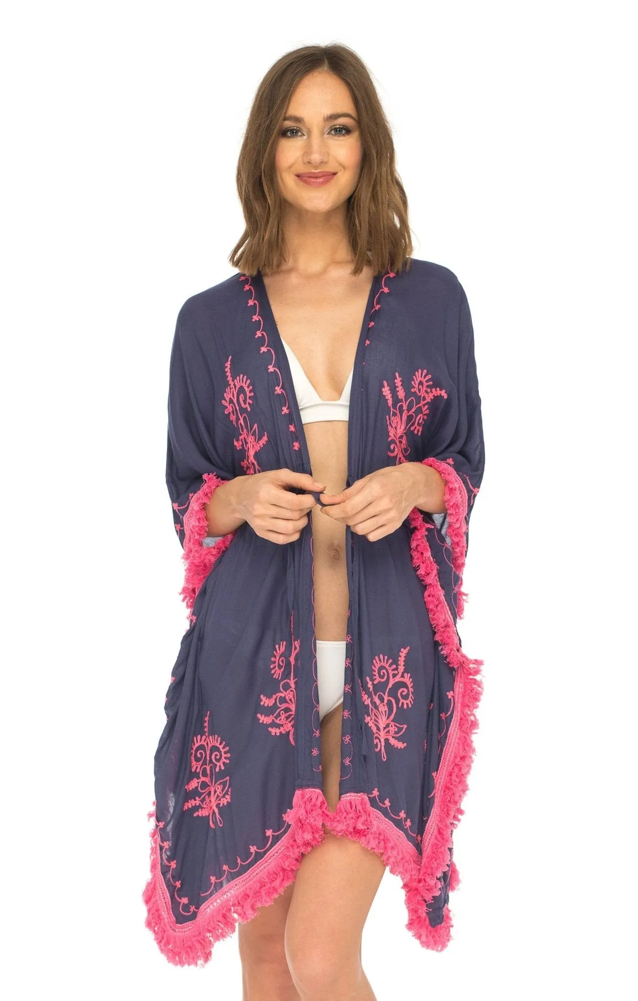 SHU-SHI Women's Boho Fringe Kimono - Beach Swimsuit Cover-Up Cardigan