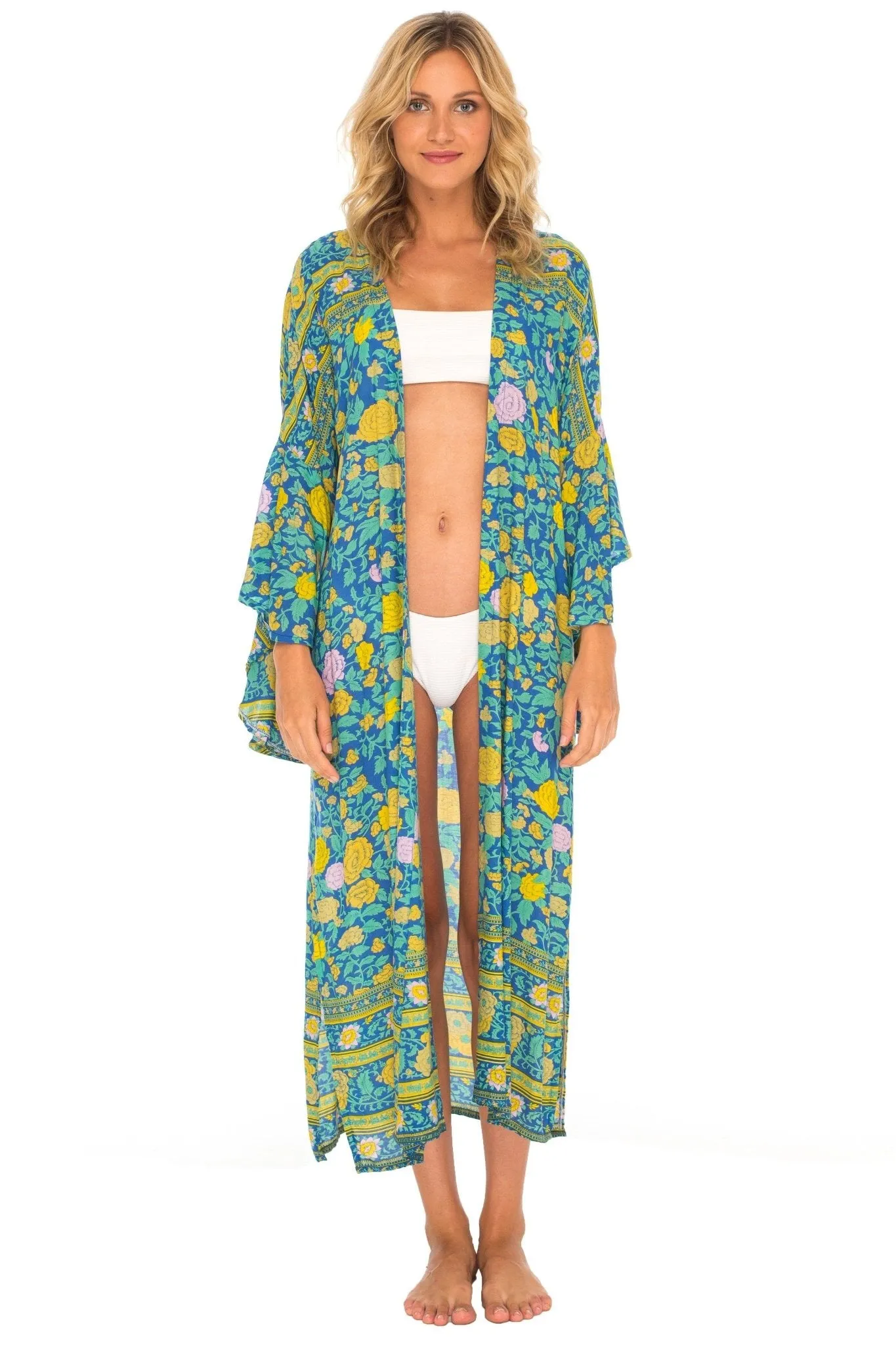 SHU-SHI Women's Sheer Loose Kimono Cardigan Cover-Up - Open Front Beach Kimono