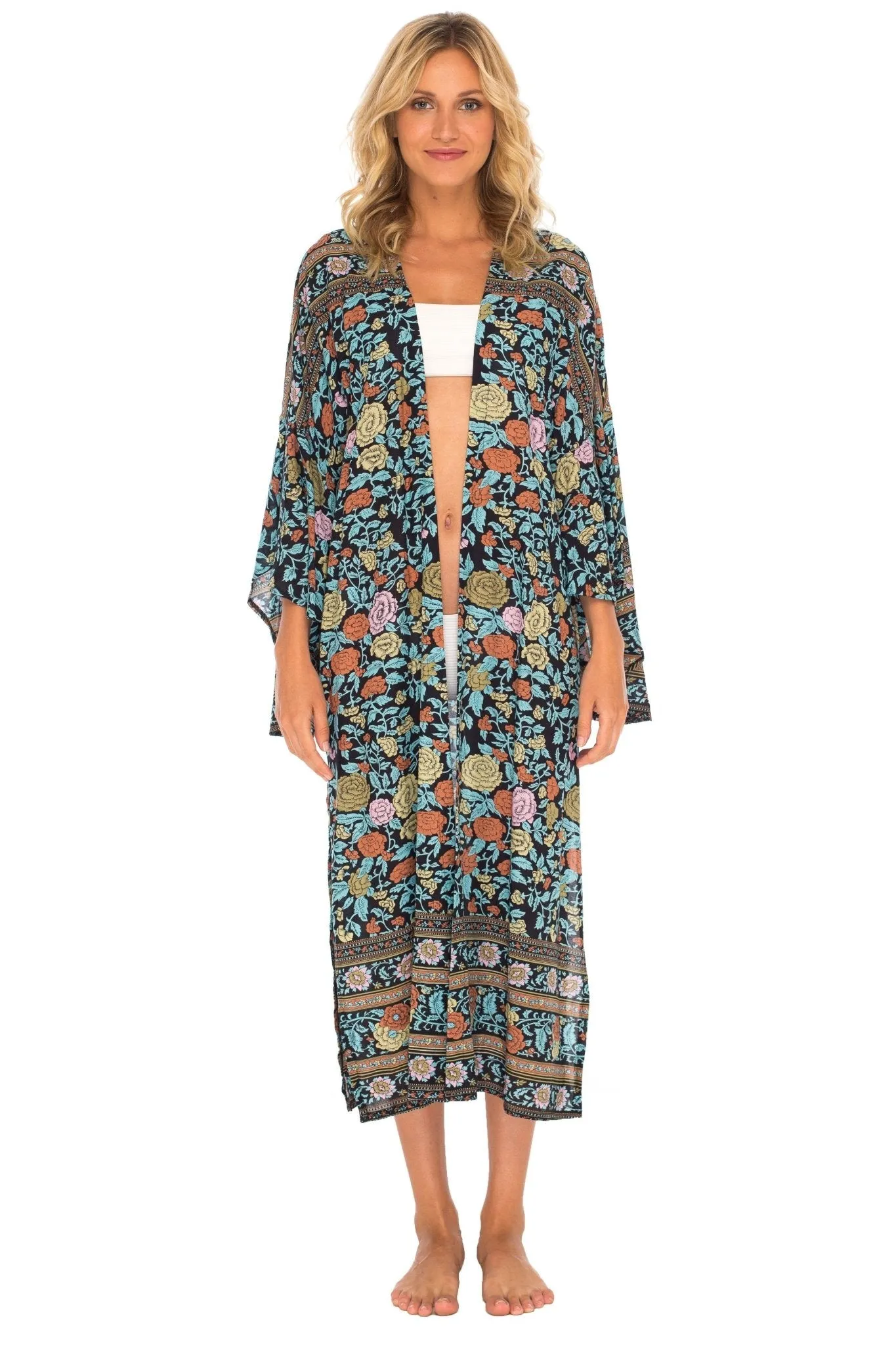 SHU-SHI Women's Sheer Loose Kimono Cardigan Cover-Up - Open Front Beach Kimono