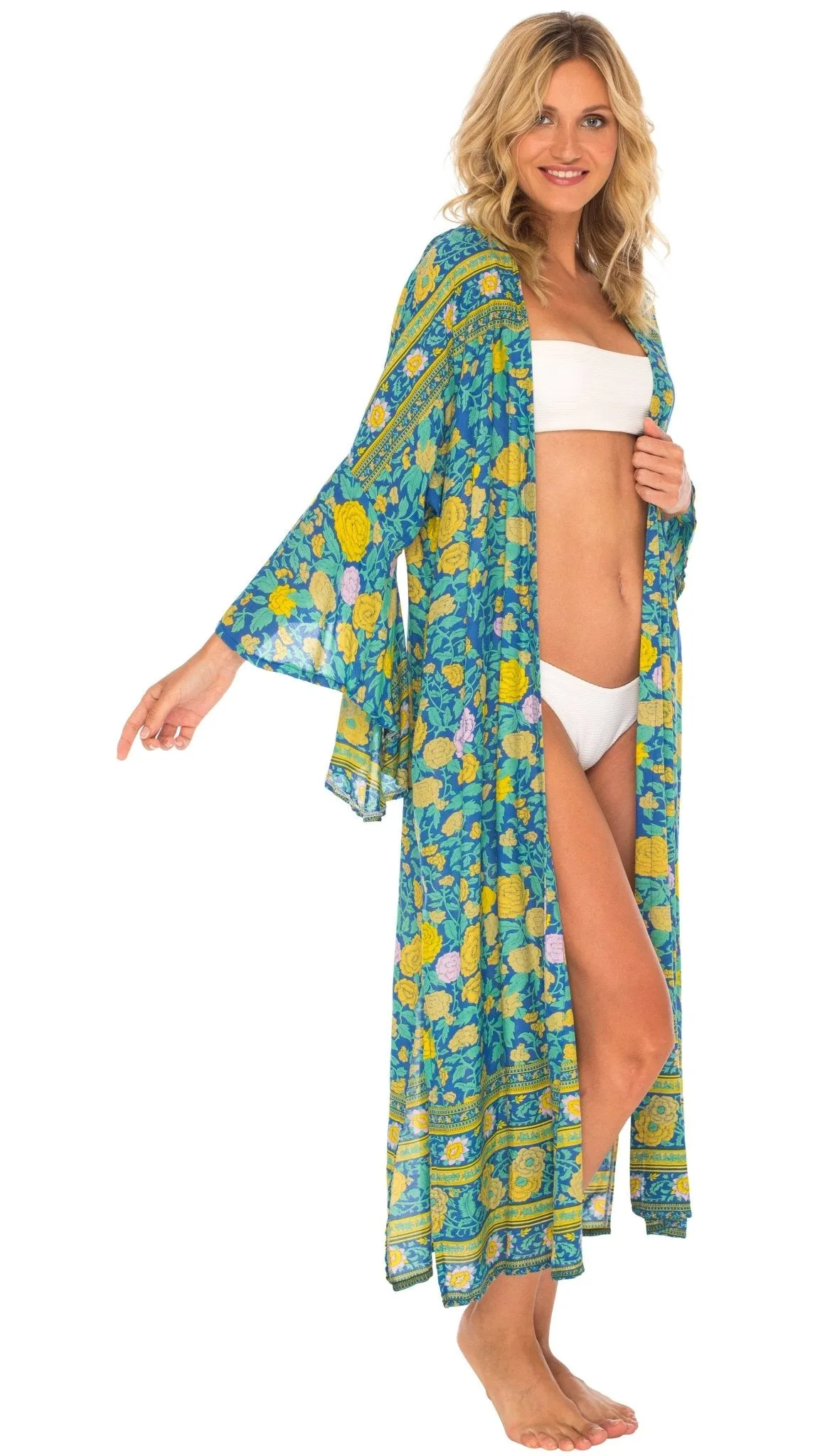 SHU-SHI Women's Sheer Loose Kimono Cardigan Cover-Up - Open Front Beach Kimono