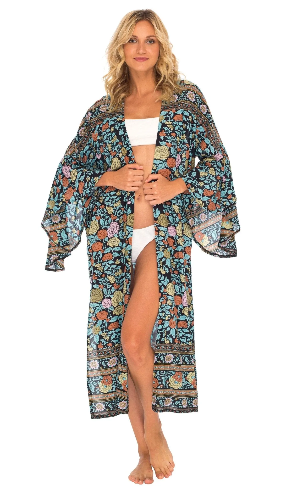 SHU-SHI Women's Sheer Loose Kimono Cardigan Cover-Up - Open Front Beach Kimono