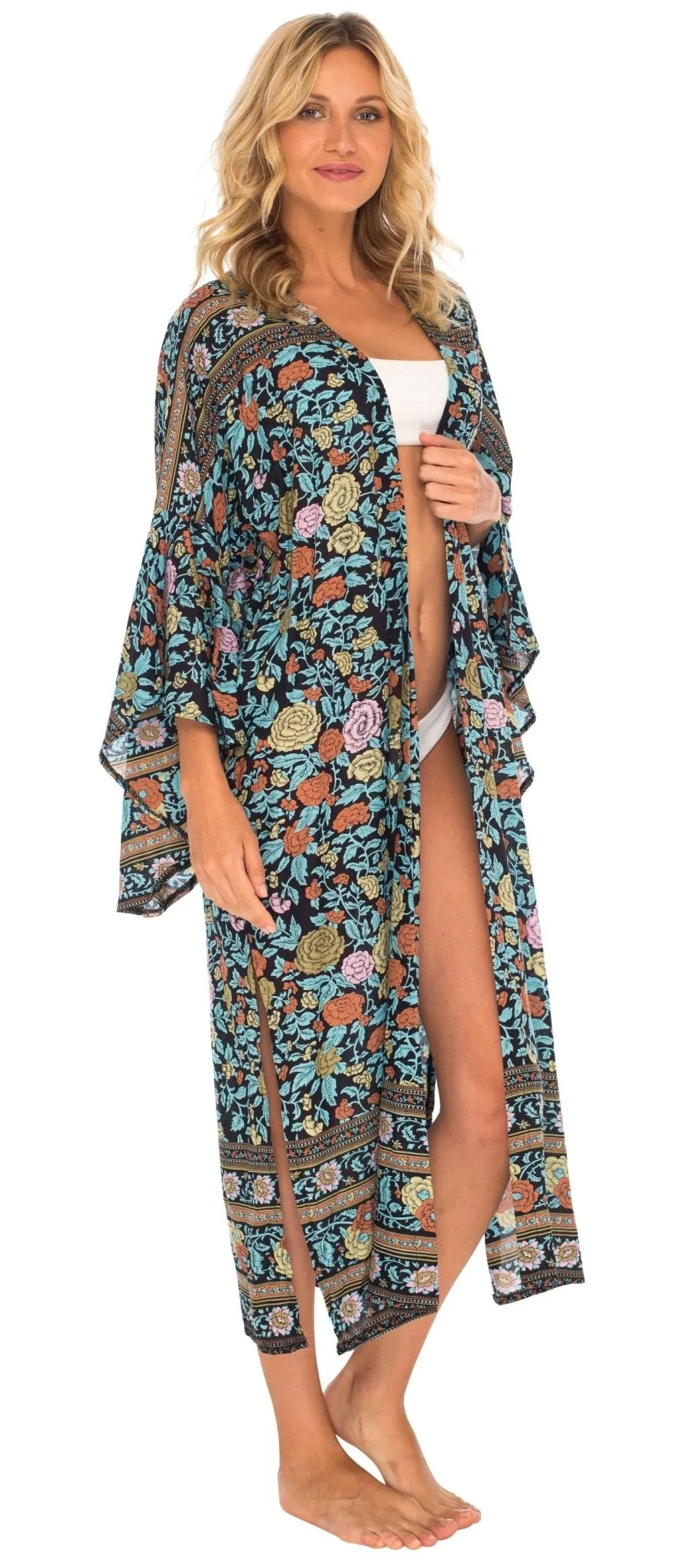 SHU-SHI Women's Sheer Loose Kimono Cardigan Cover-Up - Open Front Beach Kimono