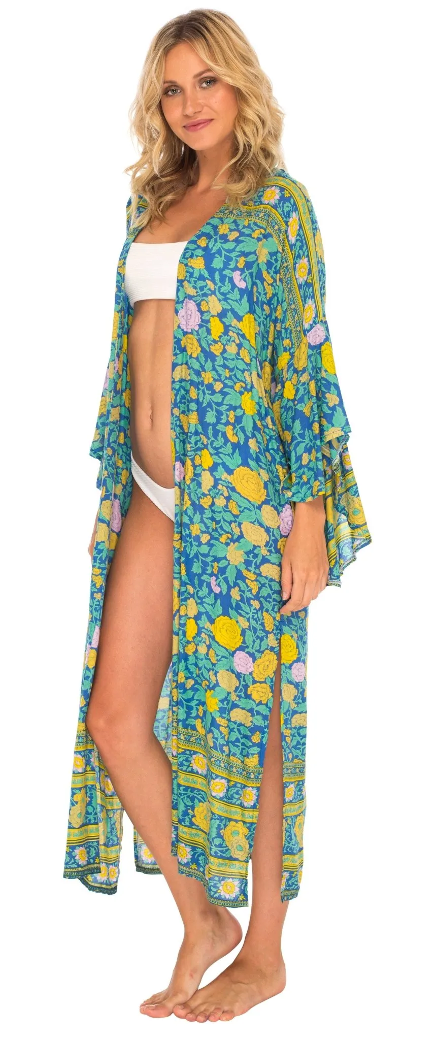 SHU-SHI Women's Sheer Loose Kimono Cardigan Cover-Up - Open Front Beach Kimono