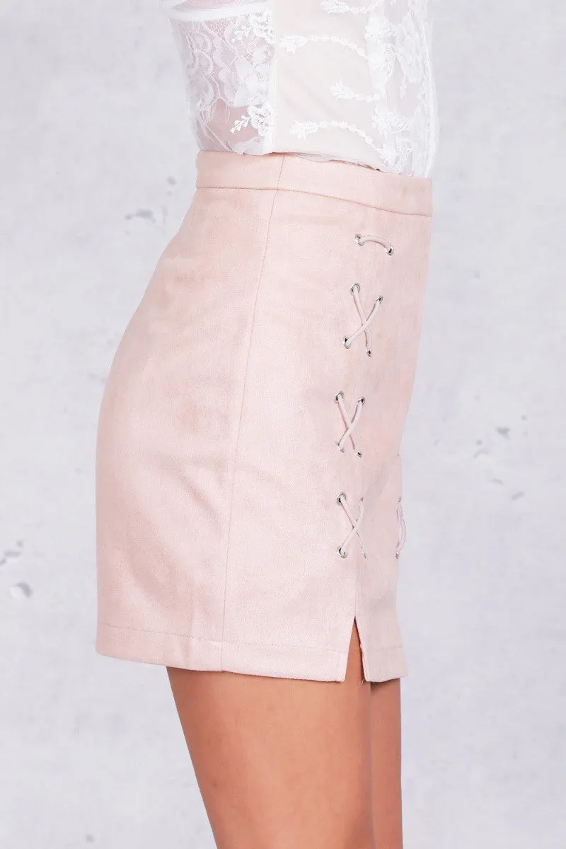 Simplee Autumn lace up leather suede pencil skirt Winter 2016 cross high waist skirt Zipper split bodycon short skirts womens