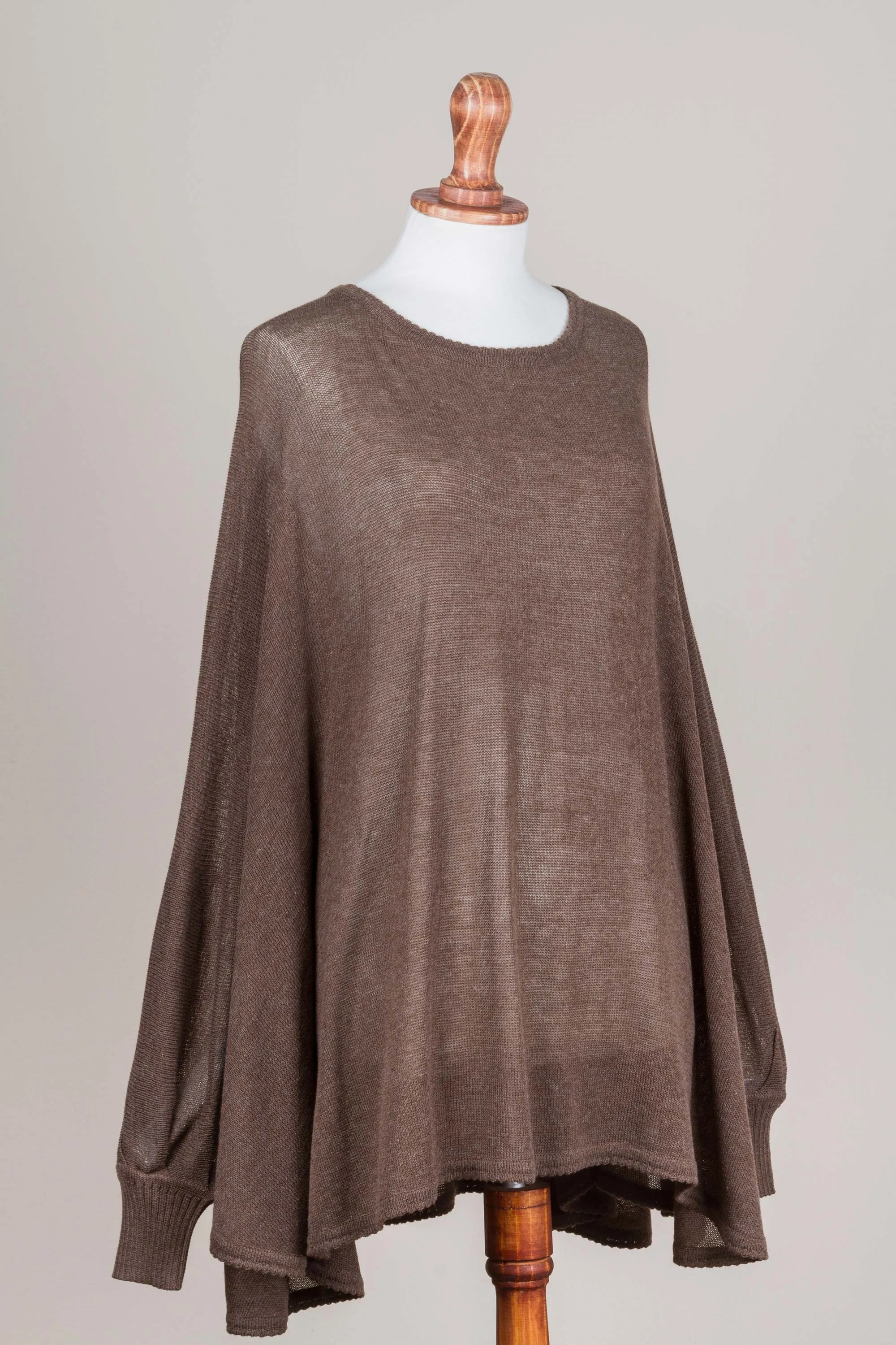 Soft Knit Bohemian Style Brown Drape Sweater from Peru - Desert Breeze | NOVICA