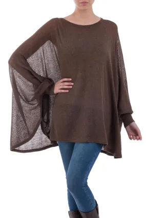 Soft Knit Bohemian Style Brown Drape Sweater from Peru - Desert Breeze | NOVICA