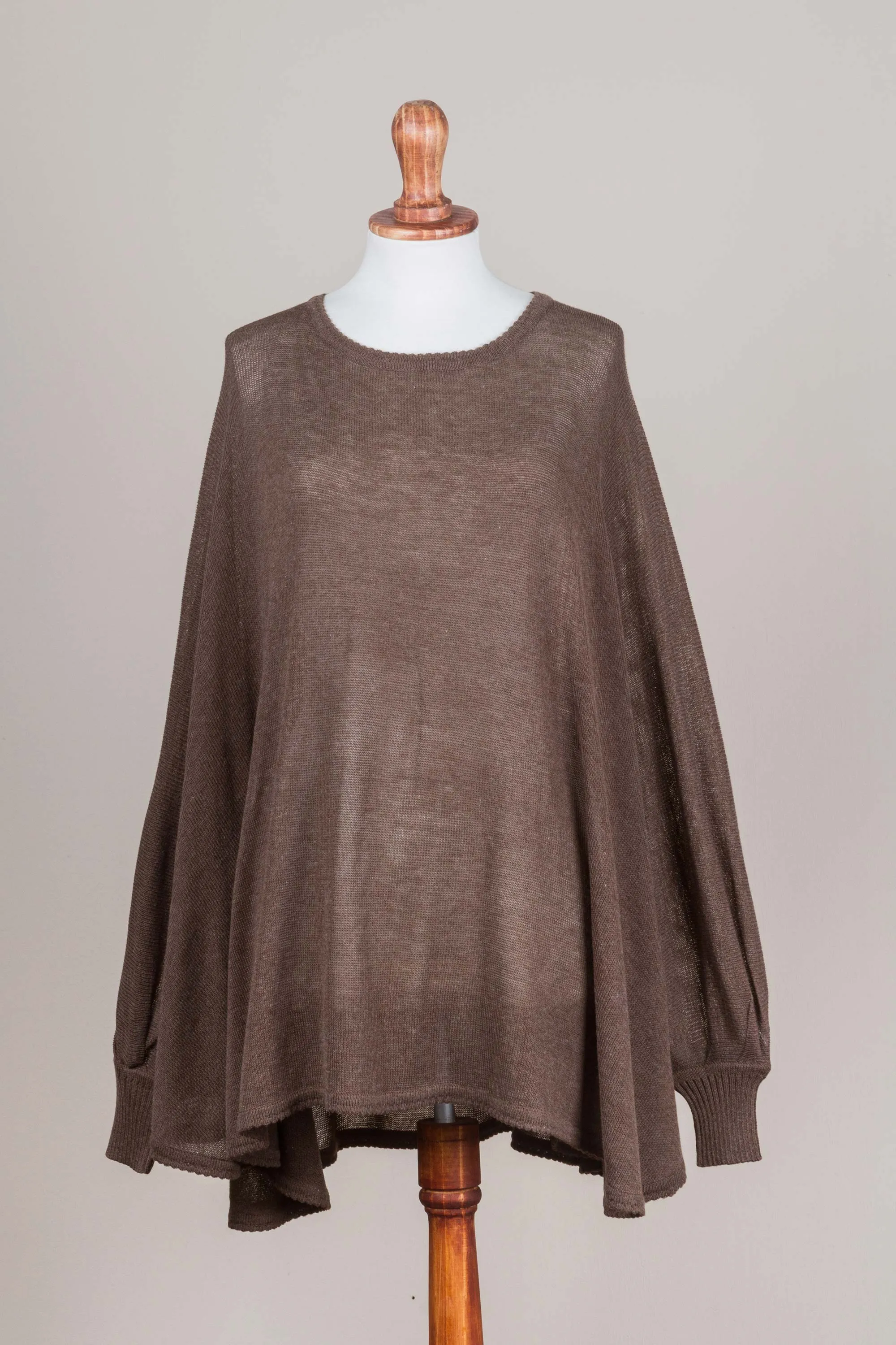 Soft Knit Bohemian Style Brown Drape Sweater from Peru - Desert Breeze | NOVICA