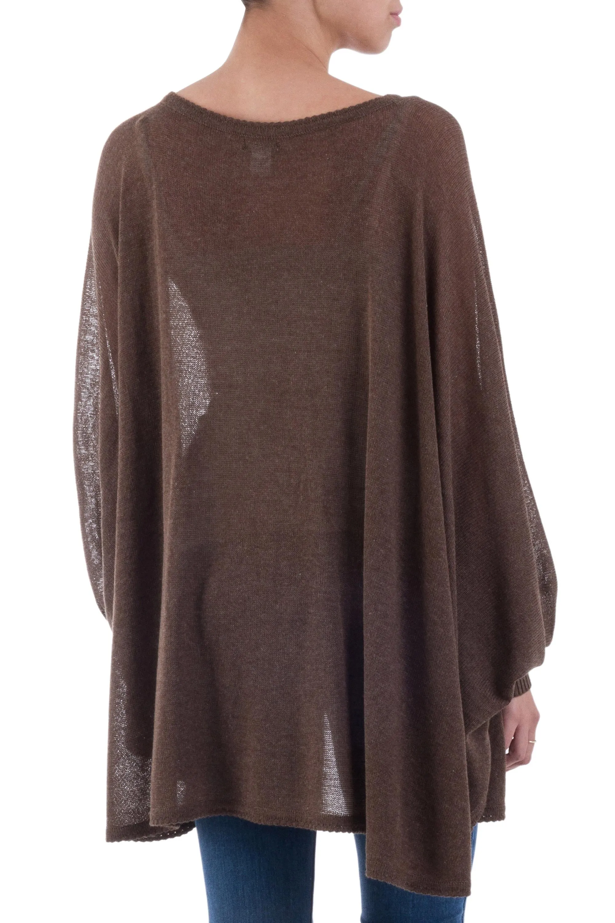 Soft Knit Bohemian Style Brown Drape Sweater from Peru - Desert Breeze | NOVICA