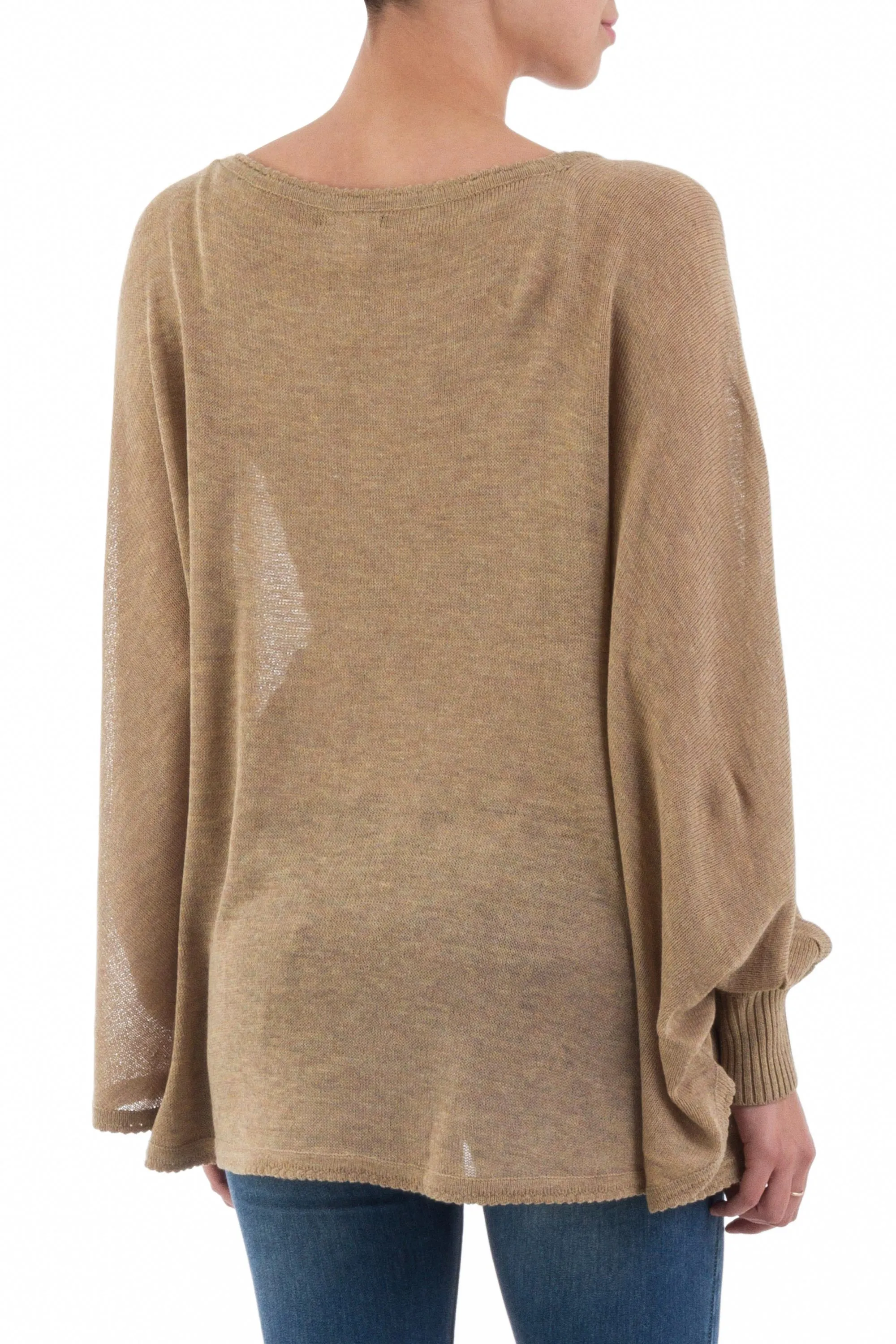 Soft Knit Bohemian Style Light Tan Drape Sweater from Peru - Coastal Breeze | NOVICA