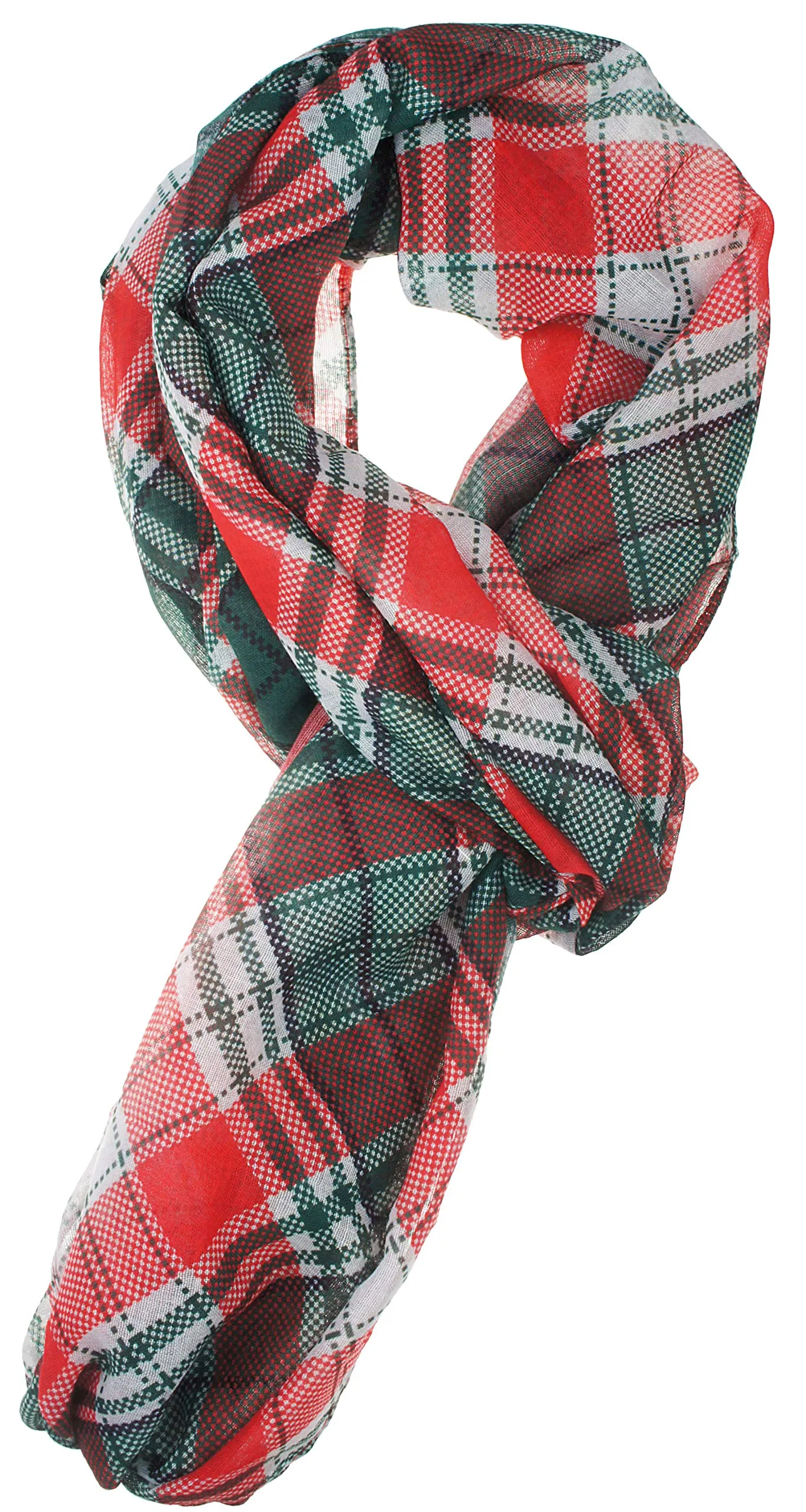 Soft Light Weight Christmas Holiday Plaid Tartan Sheer Infinity Scarf