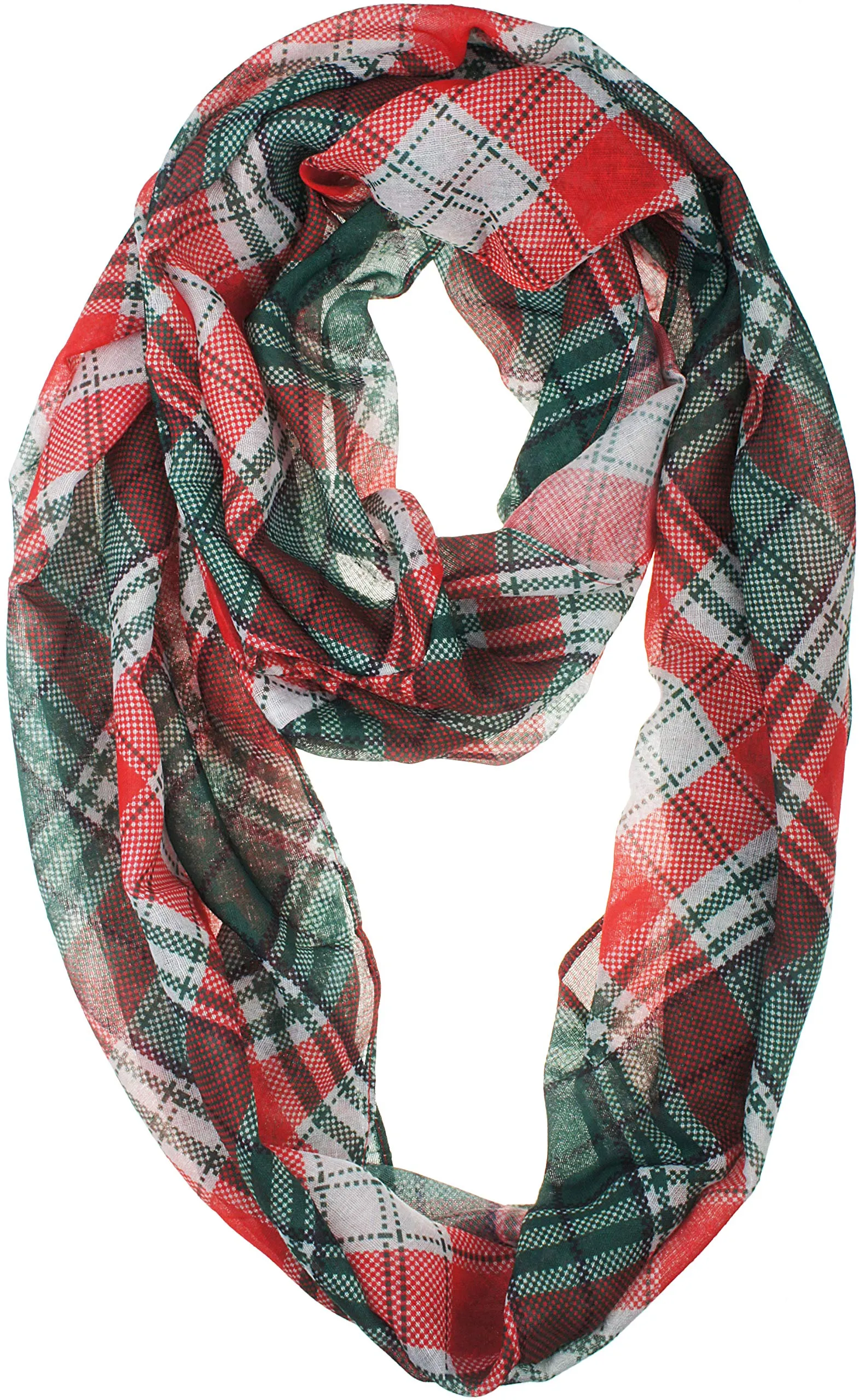 Soft Light Weight Christmas Holiday Plaid Tartan Sheer Infinity Scarf